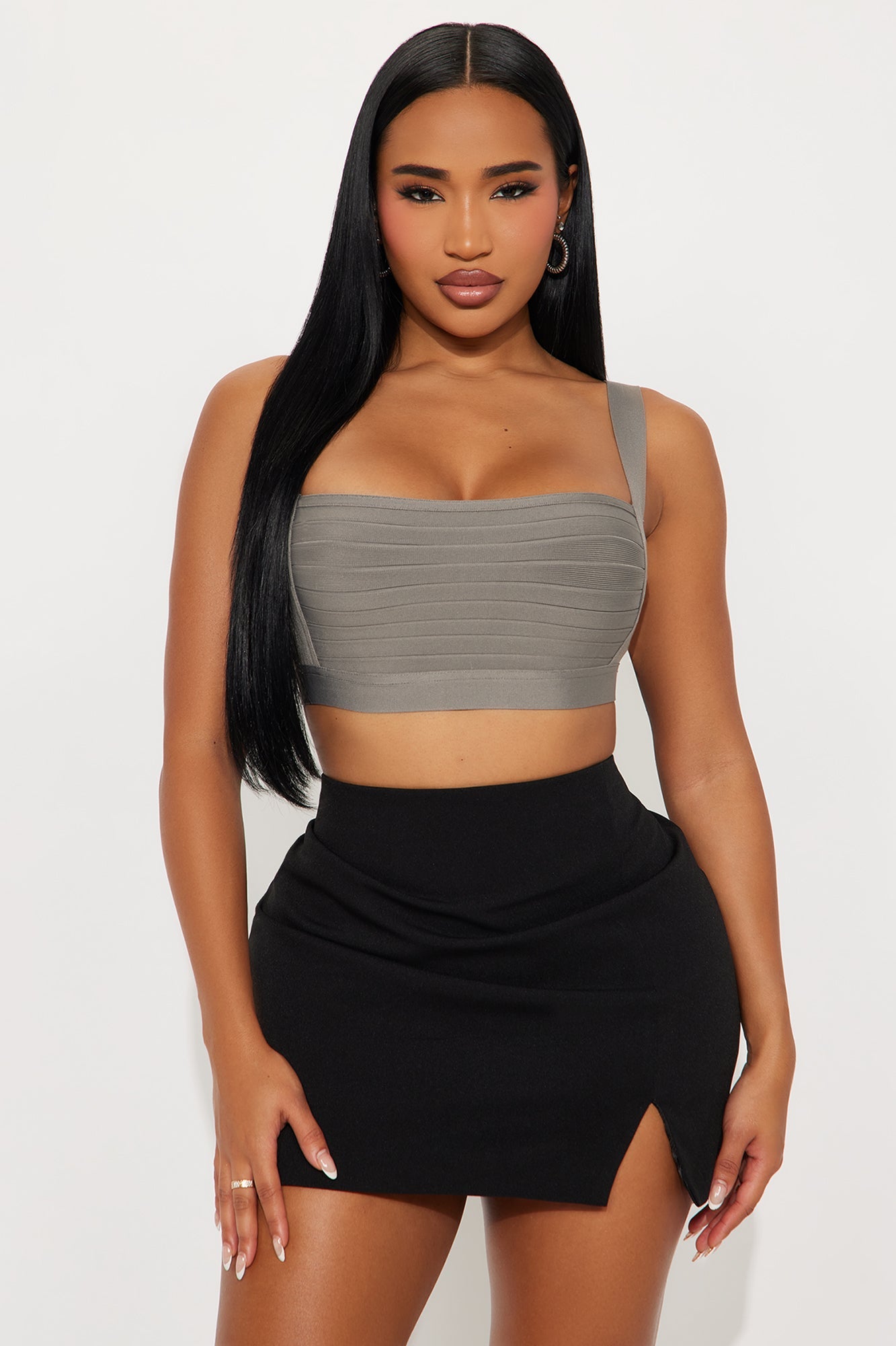 Feeling Selfish Cropped Bandage Bra Top - Grey