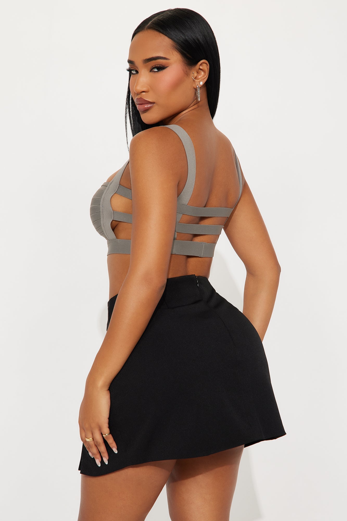 Feeling Selfish Cropped Bandage Bra Top - Grey