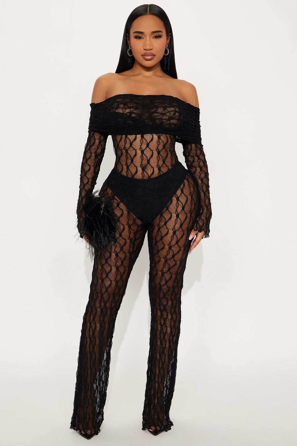 Embrace The Lace Fold Over Jumpsuit - Black