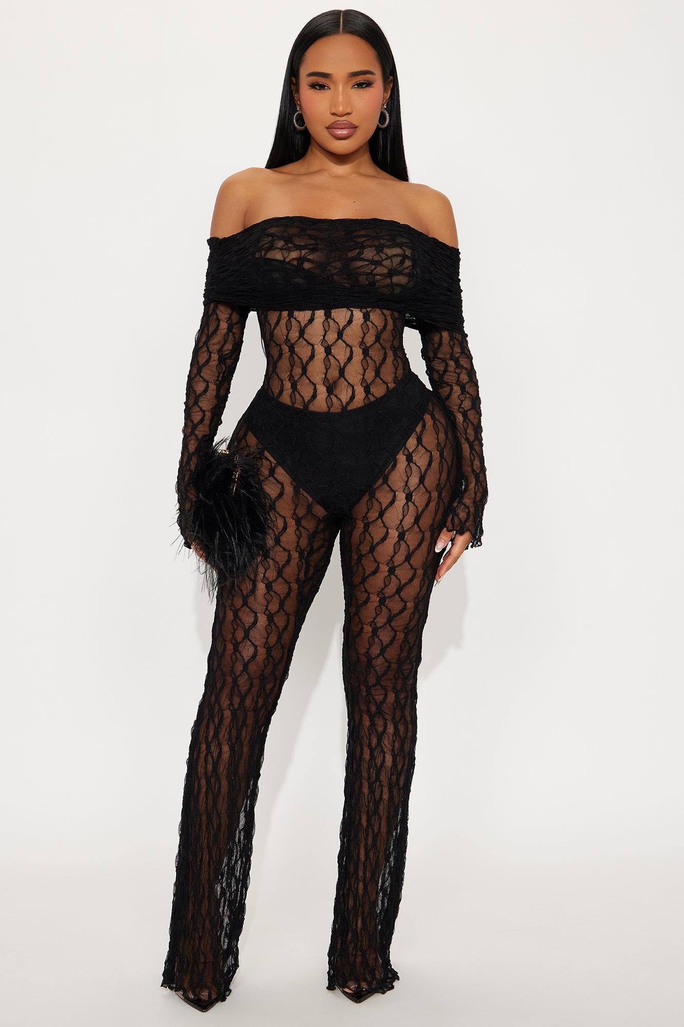 Embrace The Lace Fold Over Jumpsuit - Black
