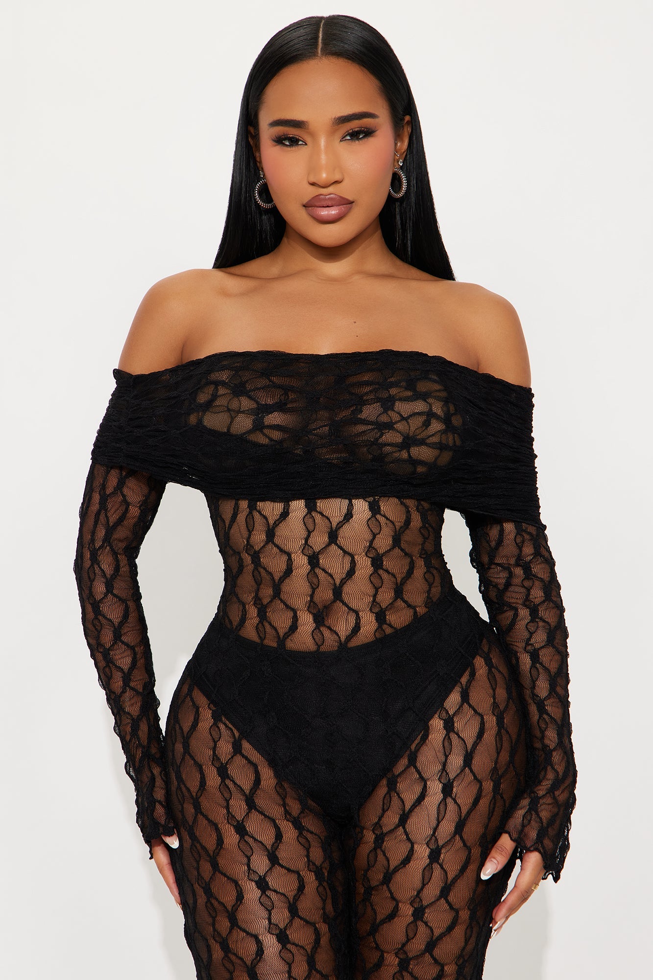 Embrace The Lace Fold Over Jumpsuit - Black
