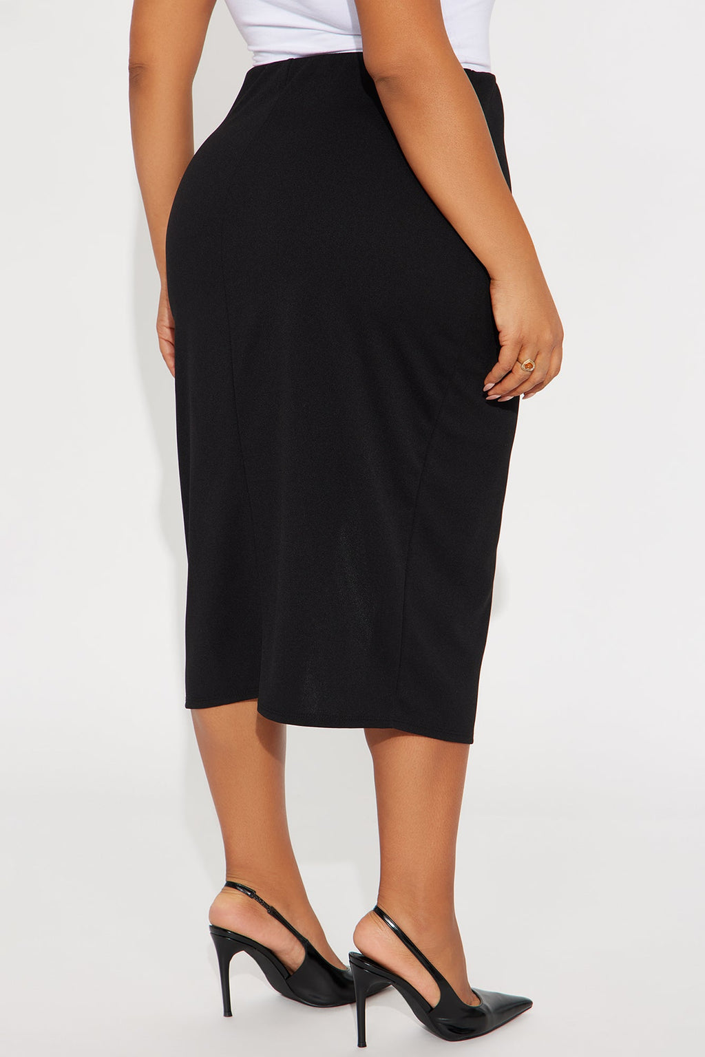 Elle Twill High Slit Midi Skirt - Black