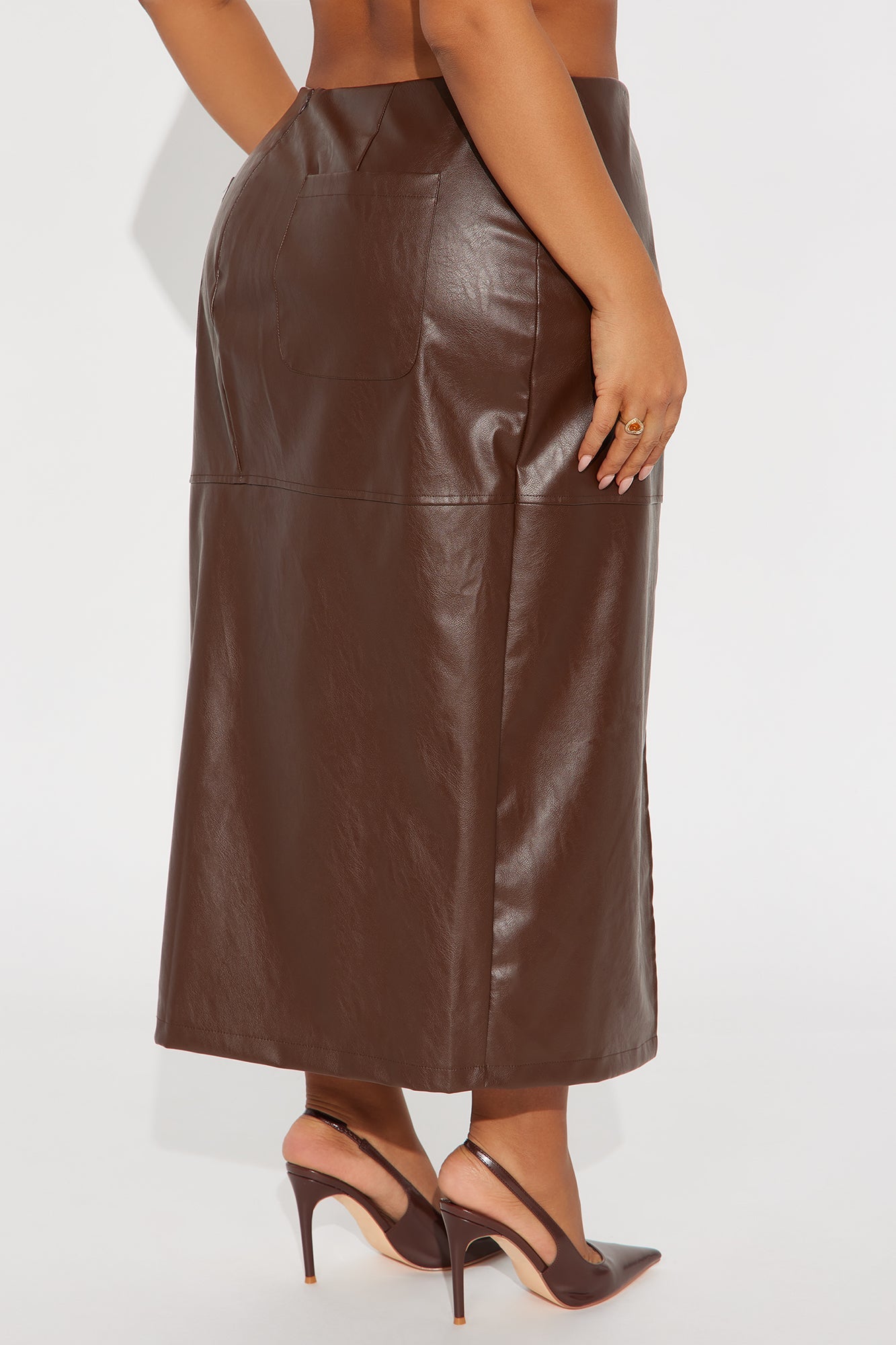 Set You Straight Faux Leather Midi Skirt - Dark Brown