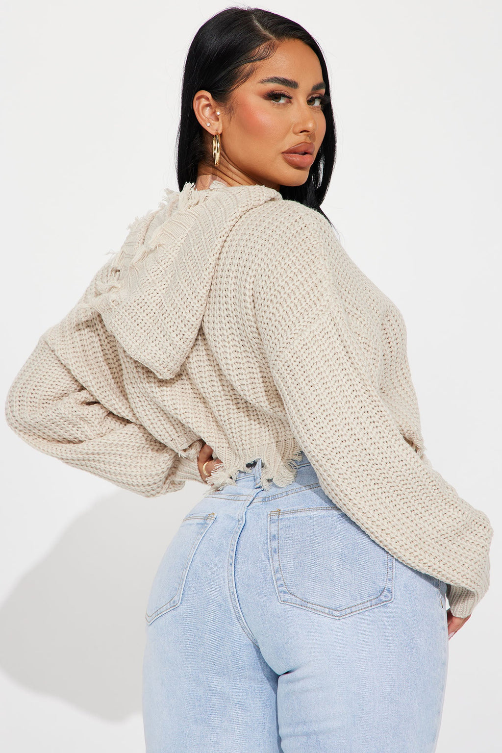 Emery Distressed Cropped Cardigan Sweater - Oatmeal
