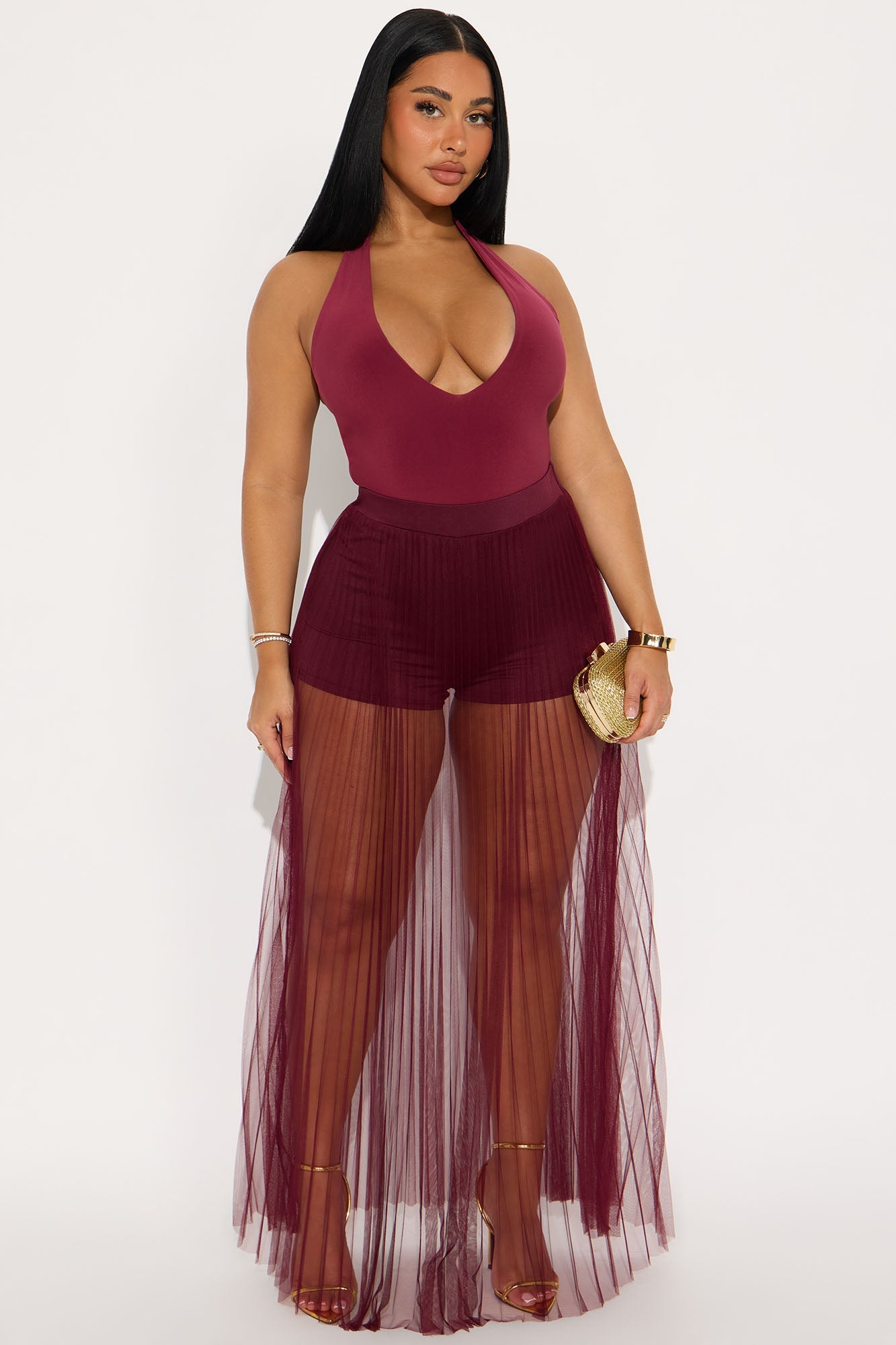 Grace Sheer Tulle Maxi Skirt - Burgundy