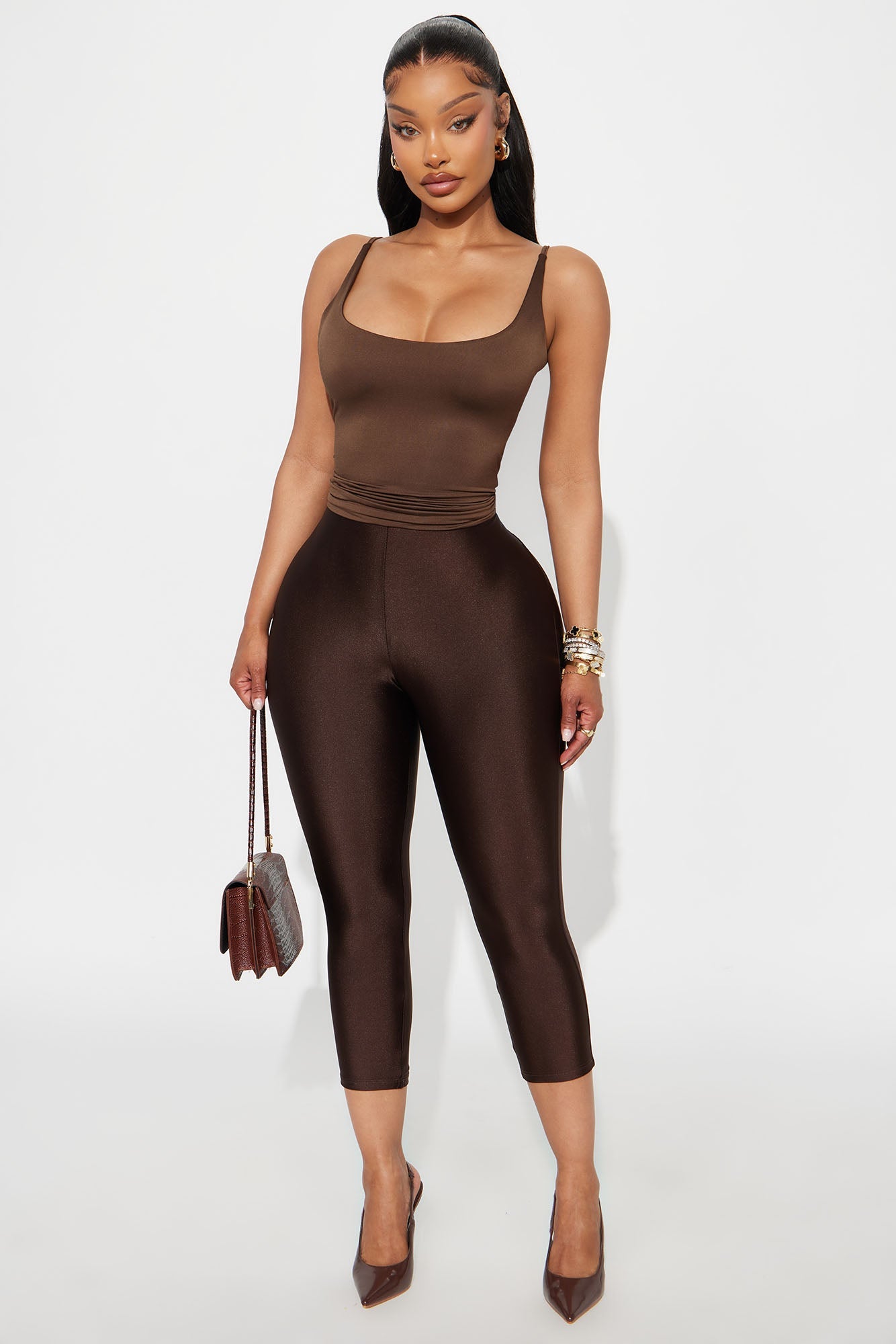 Smooth Double Lined Scoop Neck Cami Top - Brown