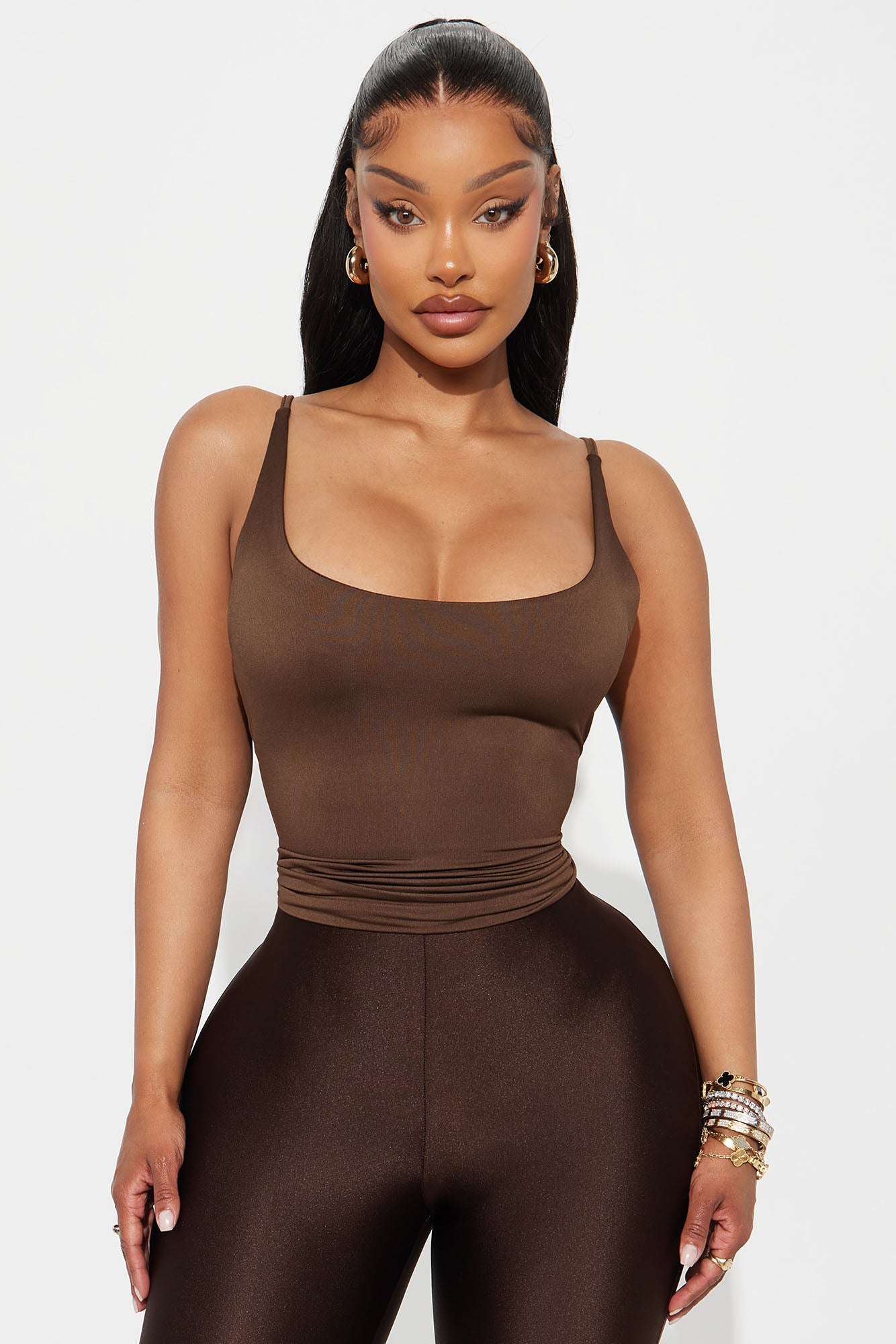 Smooth Double Lined Scoop Neck Cami Top - Brown