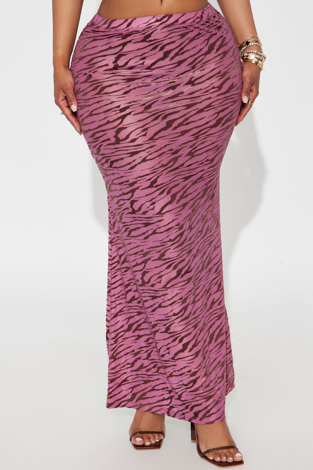 In A Bratty Mood Velvet Tiger Stripe Maxi Skirt - Purple/combo