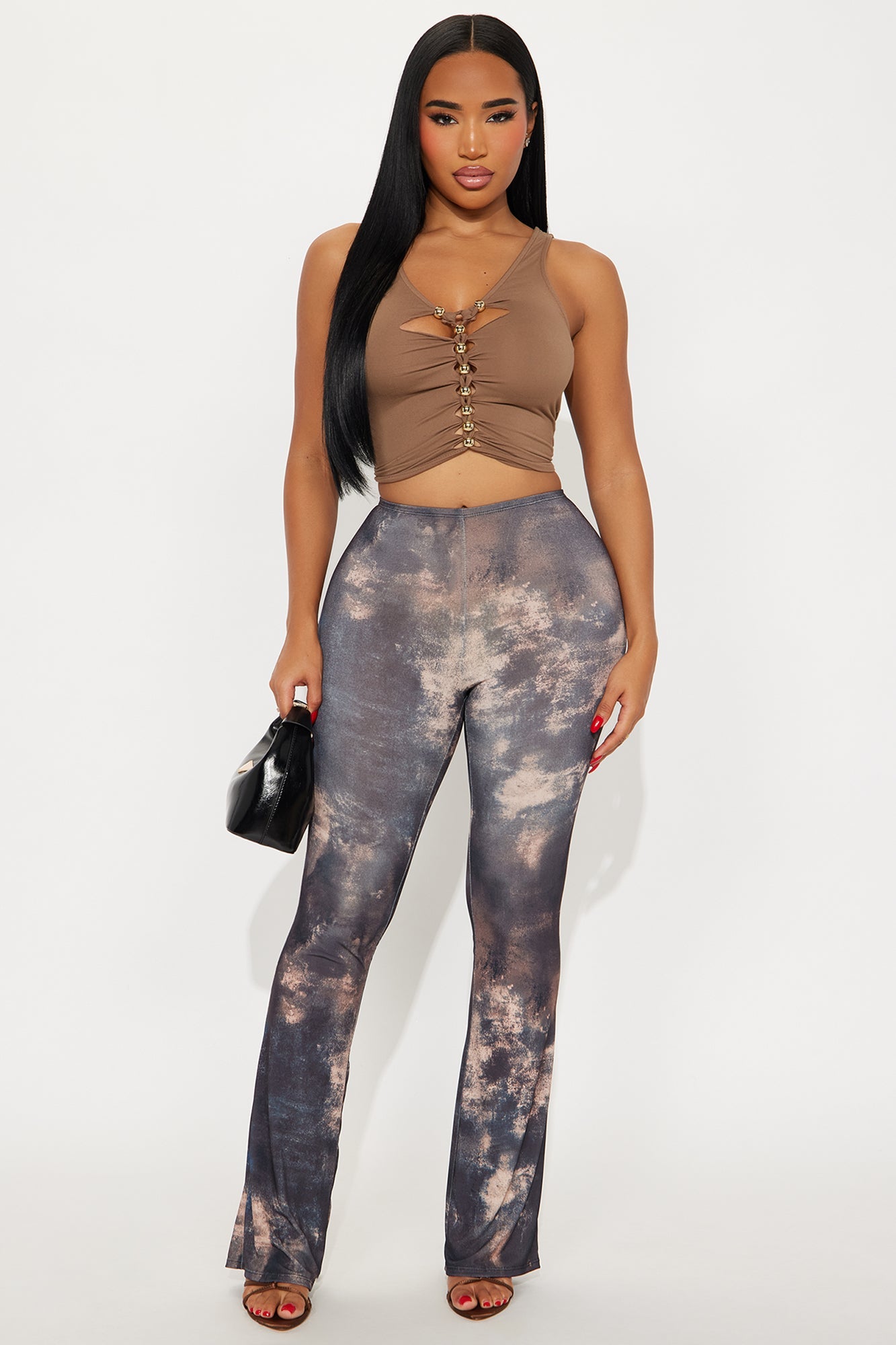 Azani High Rise Flare Leg Pant 33 - Brown/combo