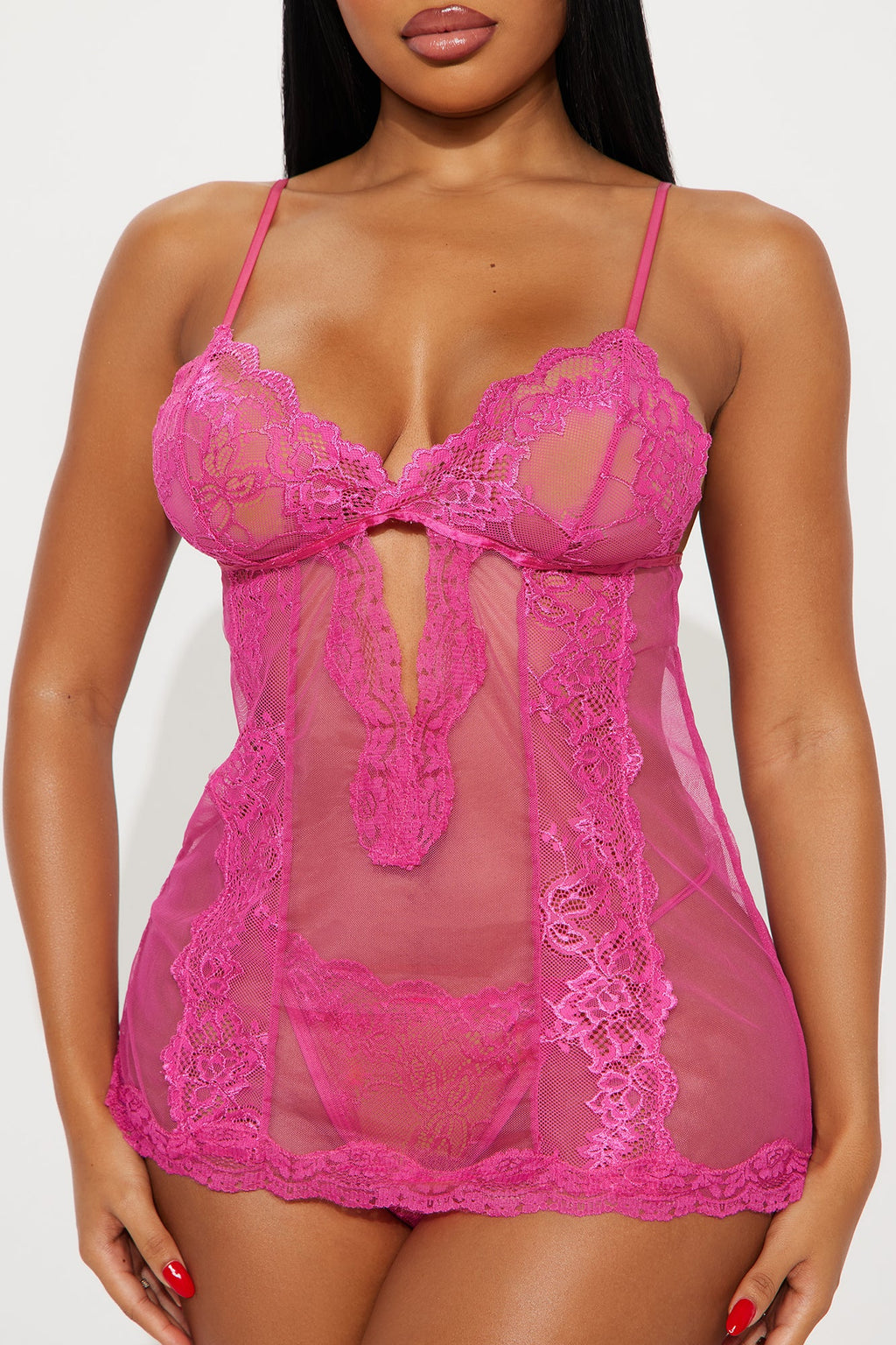 All For Me Lace Babydoll - Fuchsia