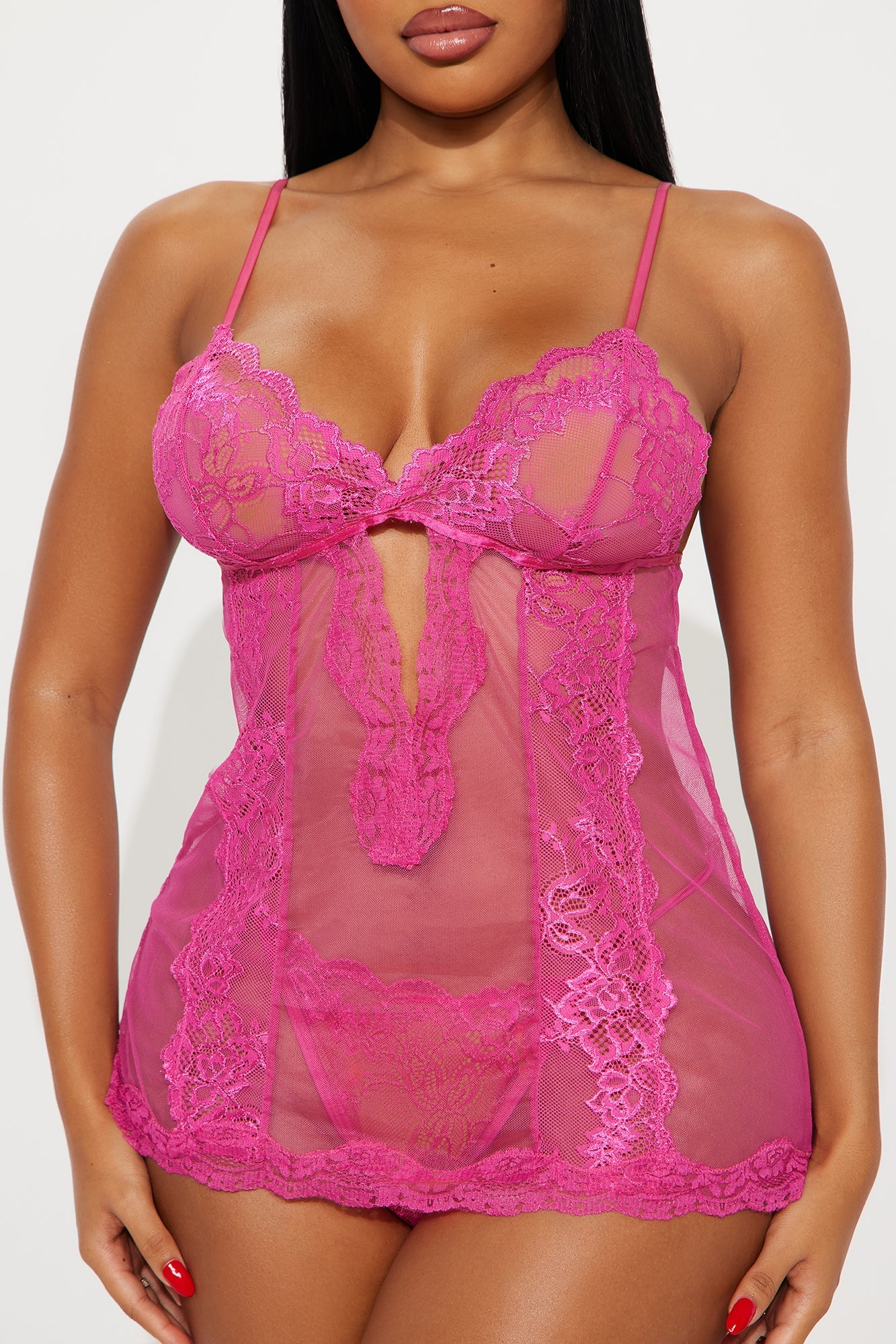 All For Me Lace Babydoll - Fuchsia