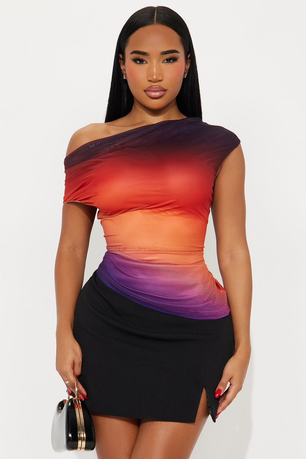 Guided Light Ombre Off Shoulder Top - Burgundy/combo