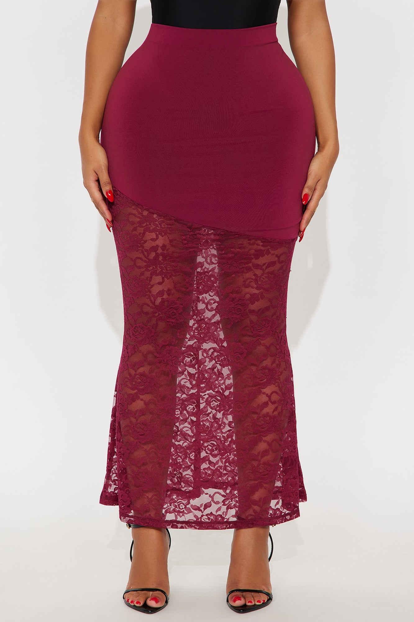Violet Lace Hem Maxi Skirt - Wine