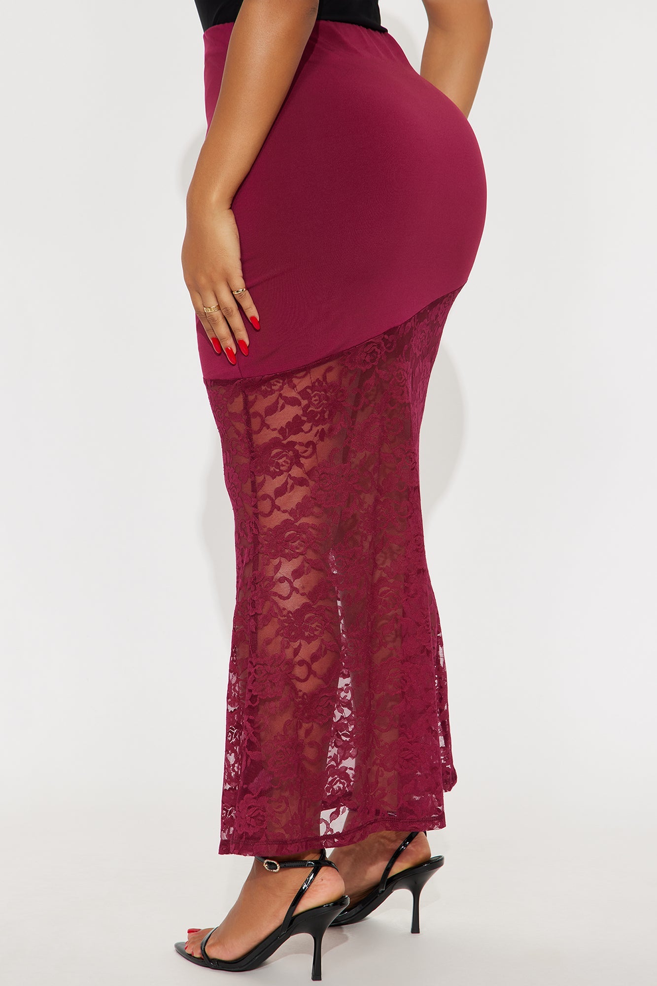 Violet Lace Hem Maxi Skirt - Wine