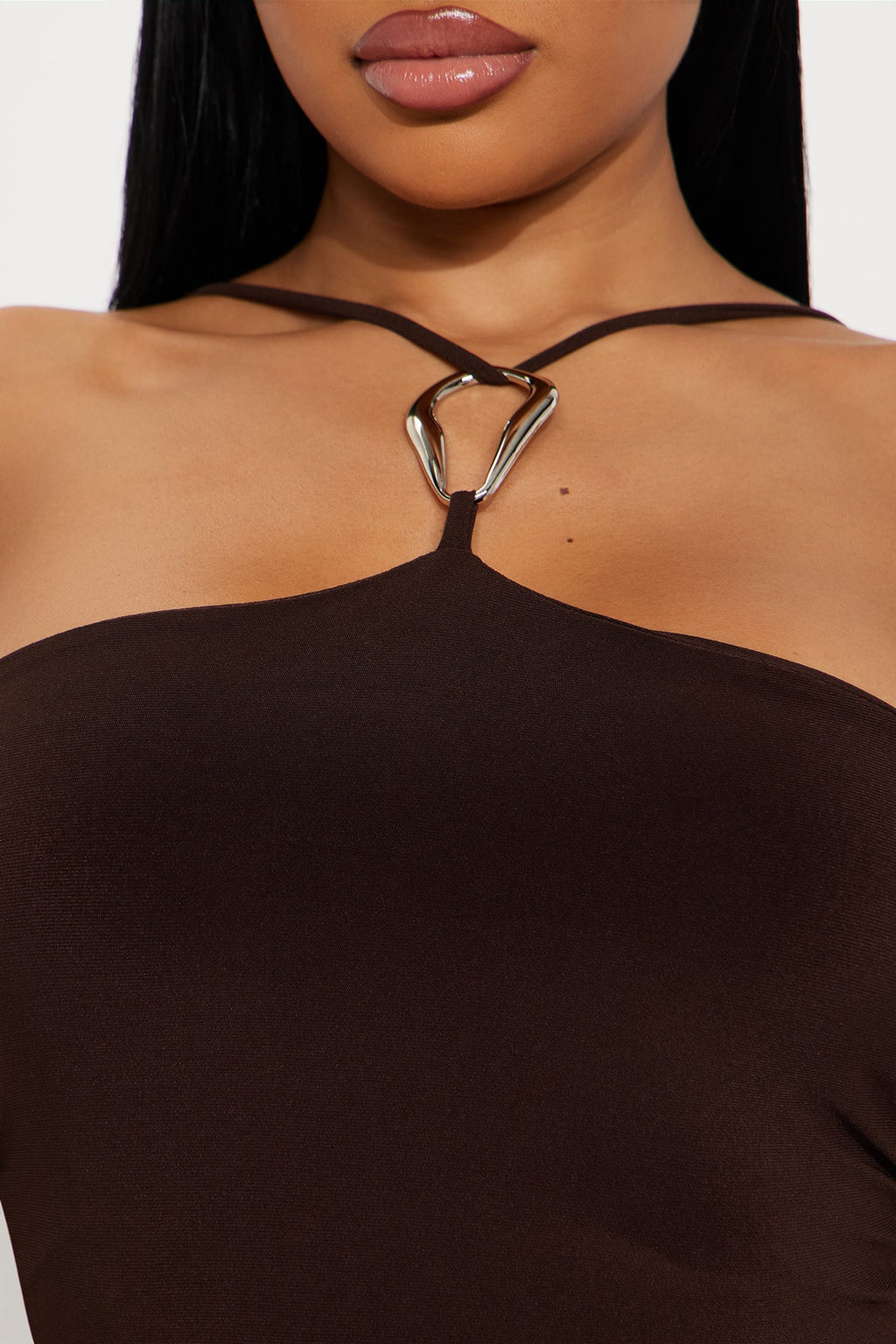 Yara Y Neck Top - Brown