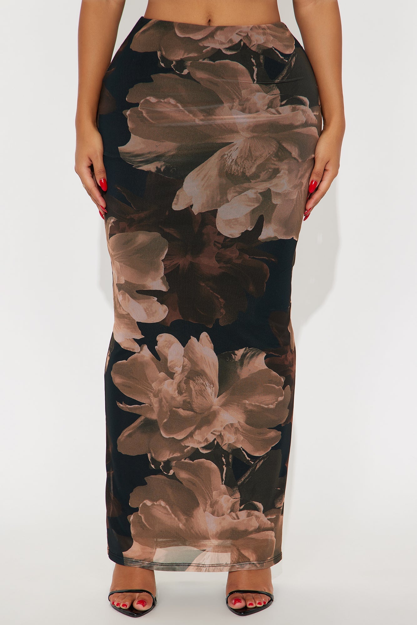 Midnight Bloom Mesh Maxi Skirt - Brown/combo