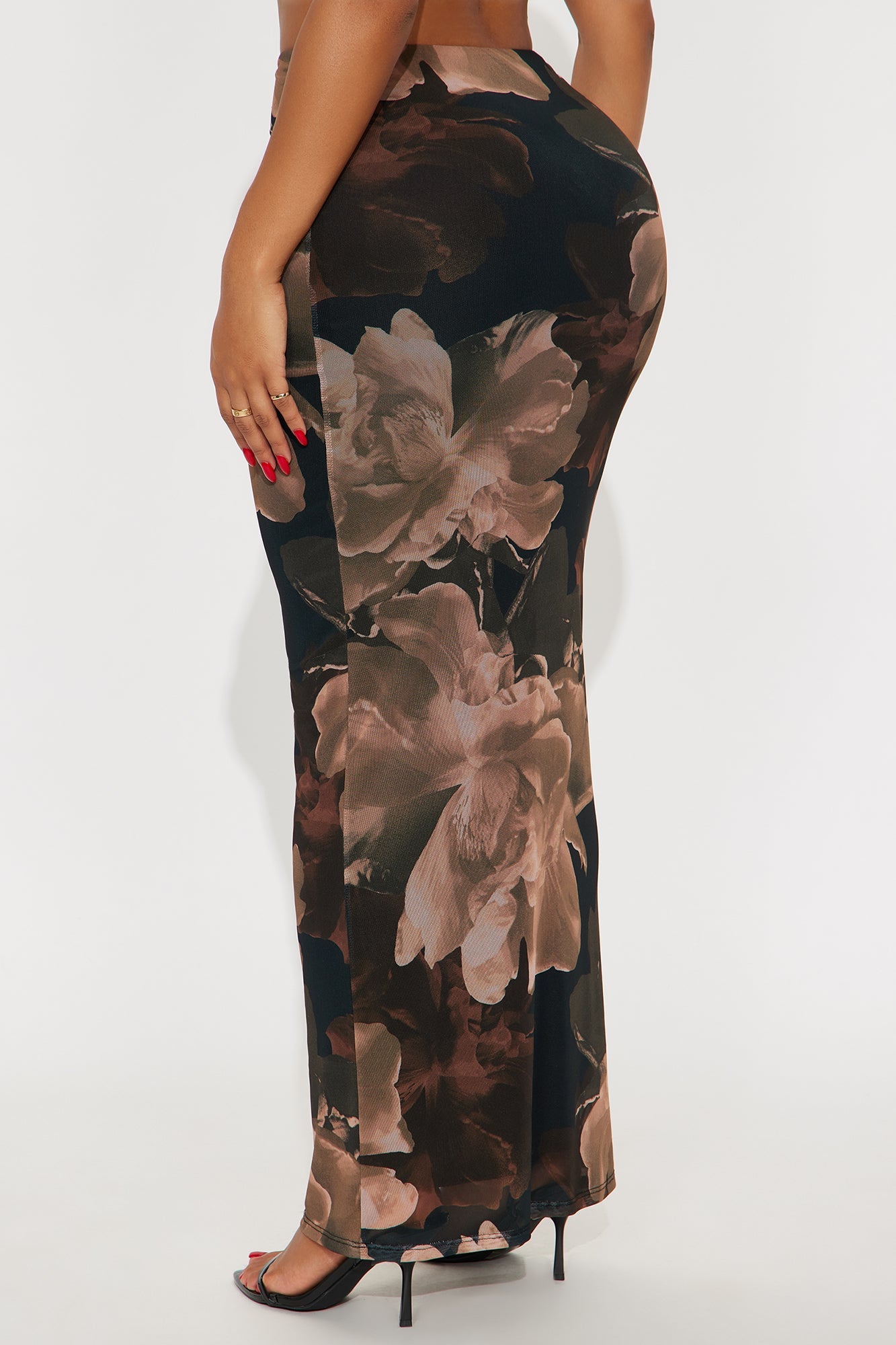 Midnight Bloom Mesh Maxi Skirt - Brown/combo