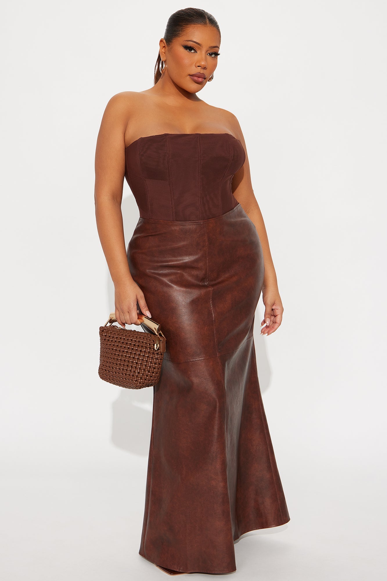Roadie Faux Leather Mermaid Maxi Skirt - Cognac