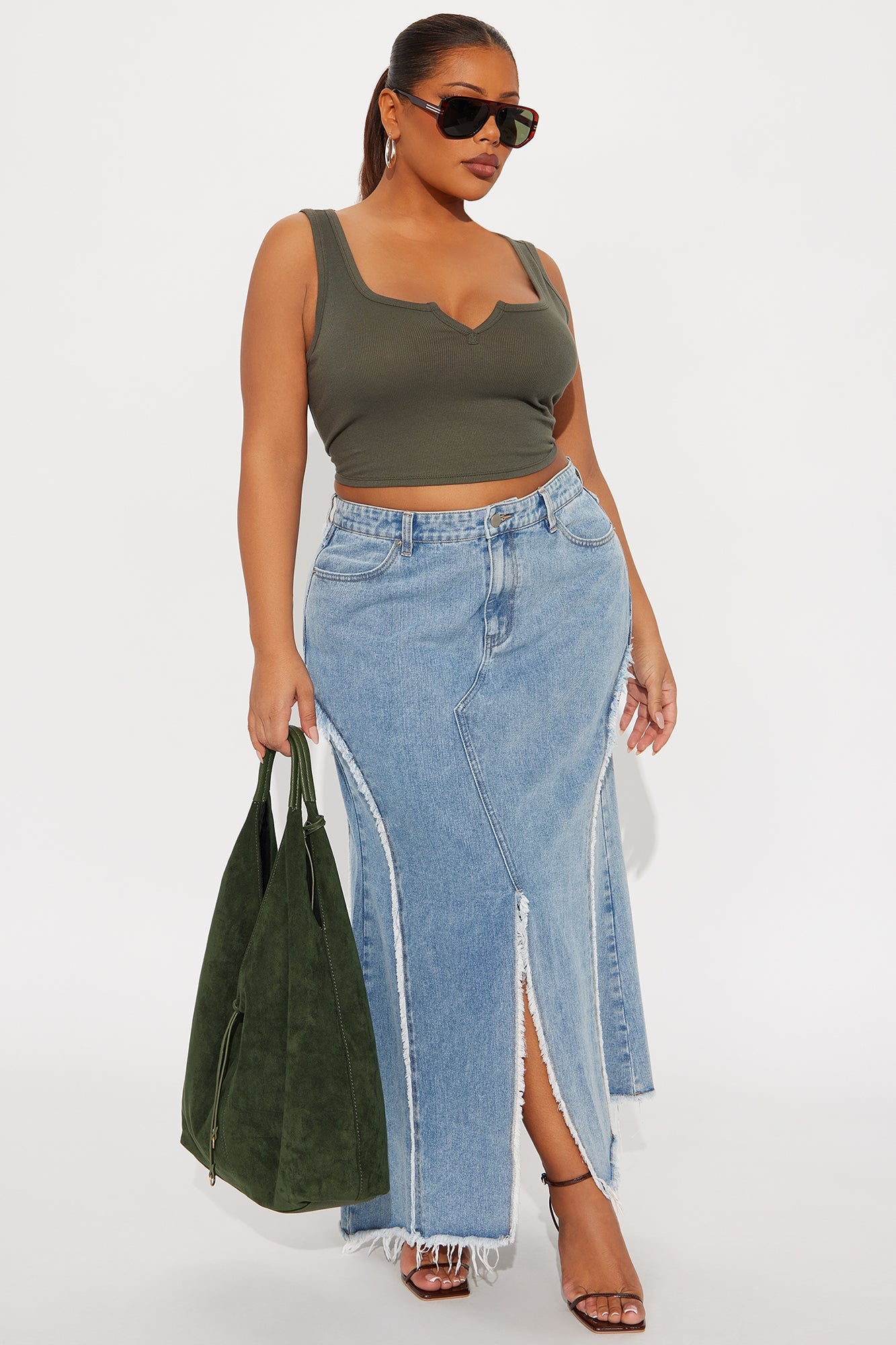 Skylar Asymmetrical Denim Maxi Skirt - Vintage Wash