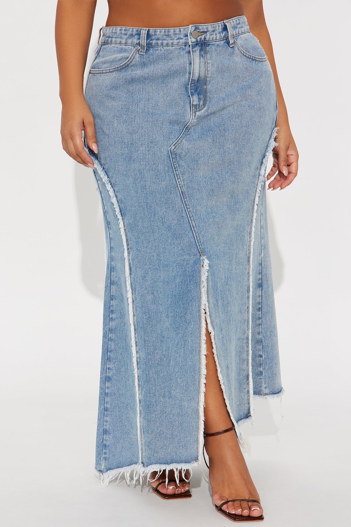 Skylar Asymmetrical Denim Maxi Skirt - Vintage Wash