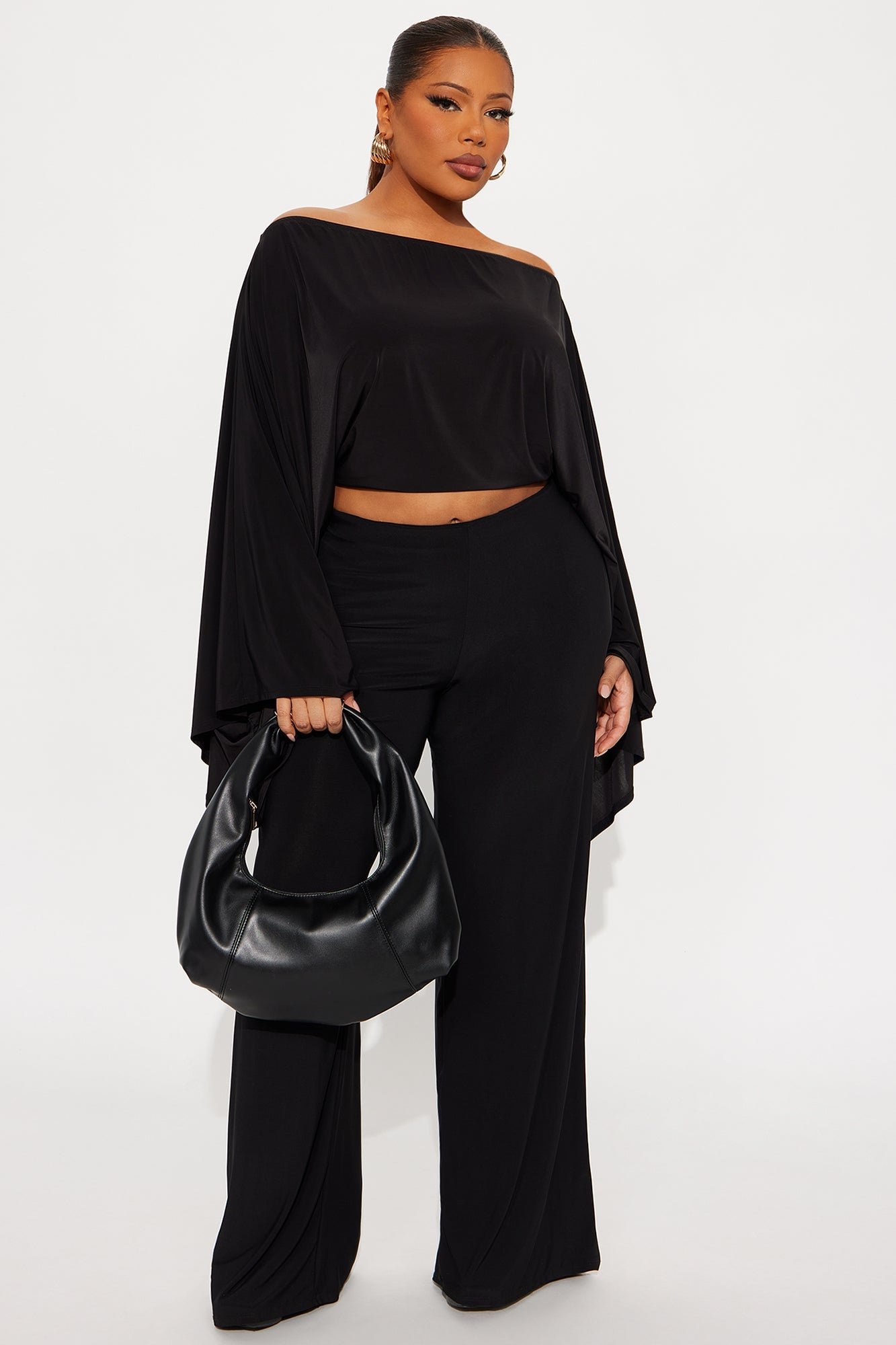 Ovidia Draped Boat Neck Top - Black