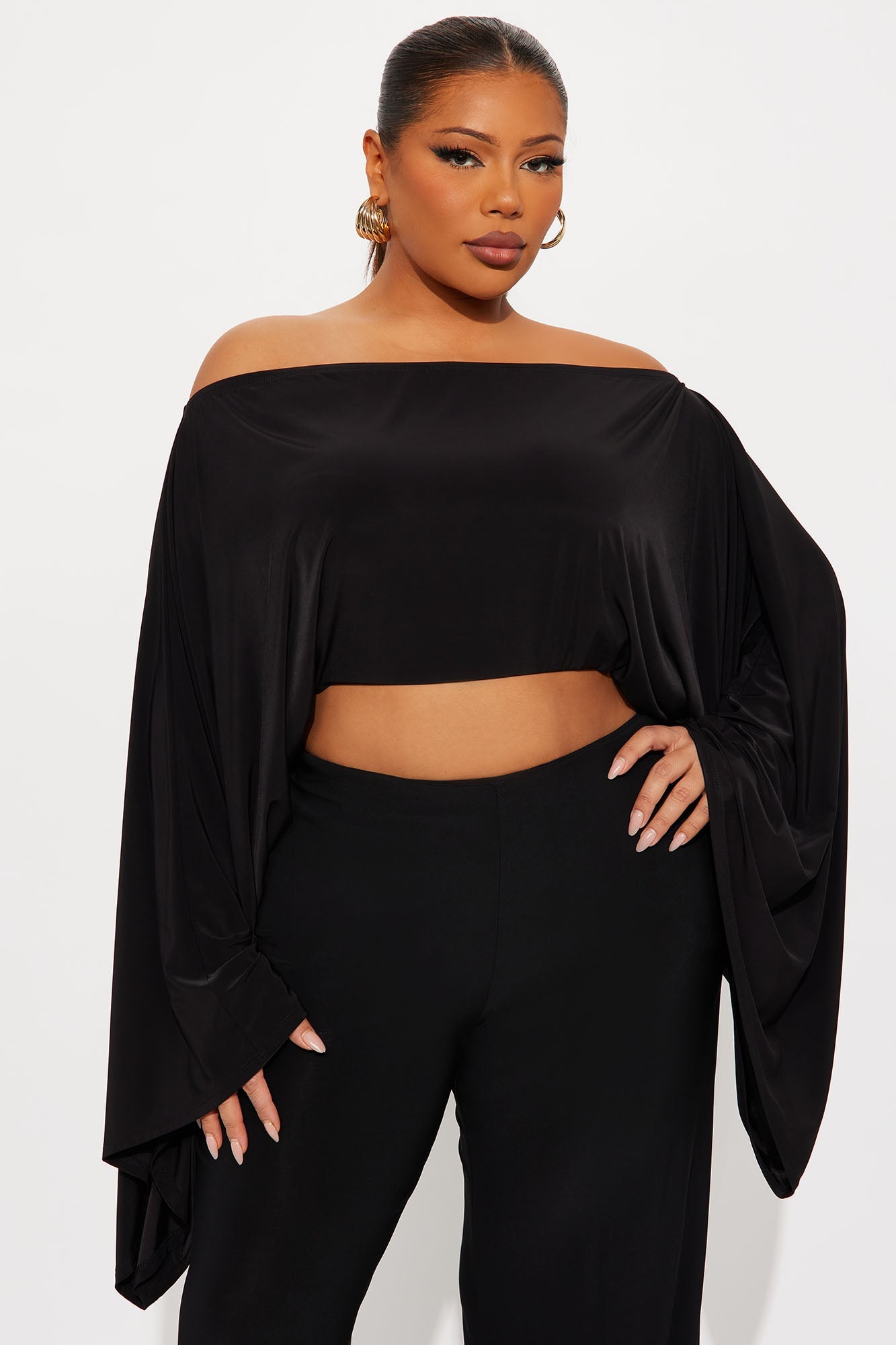 Ovidia Draped Boat Neck Top - Black