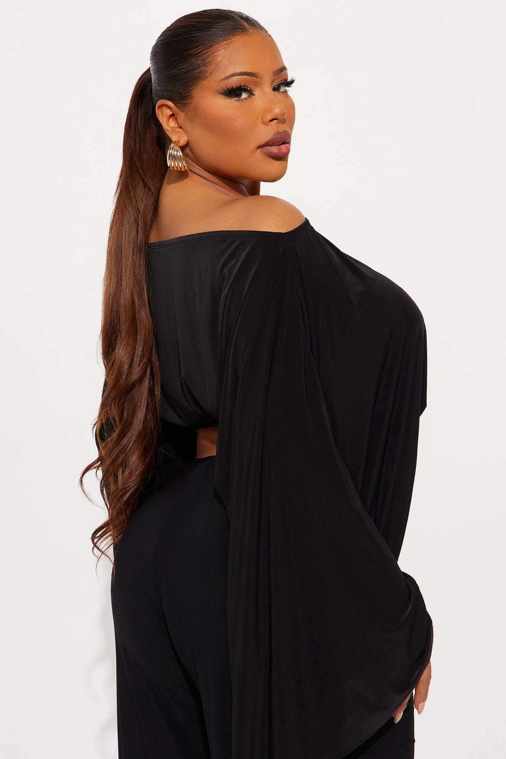 Ovidia Draped Boat Neck Top - Black