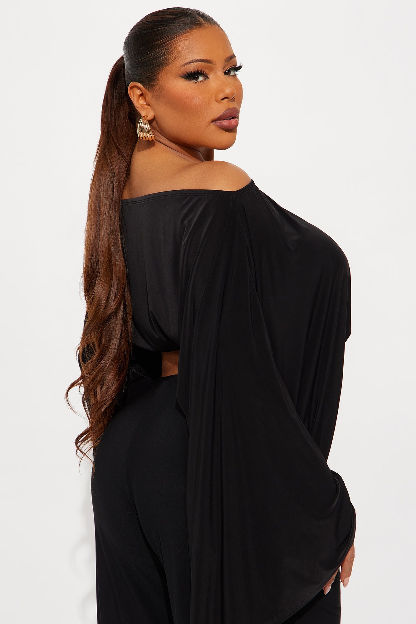 Ovidia Draped Boat Neck Top - Black