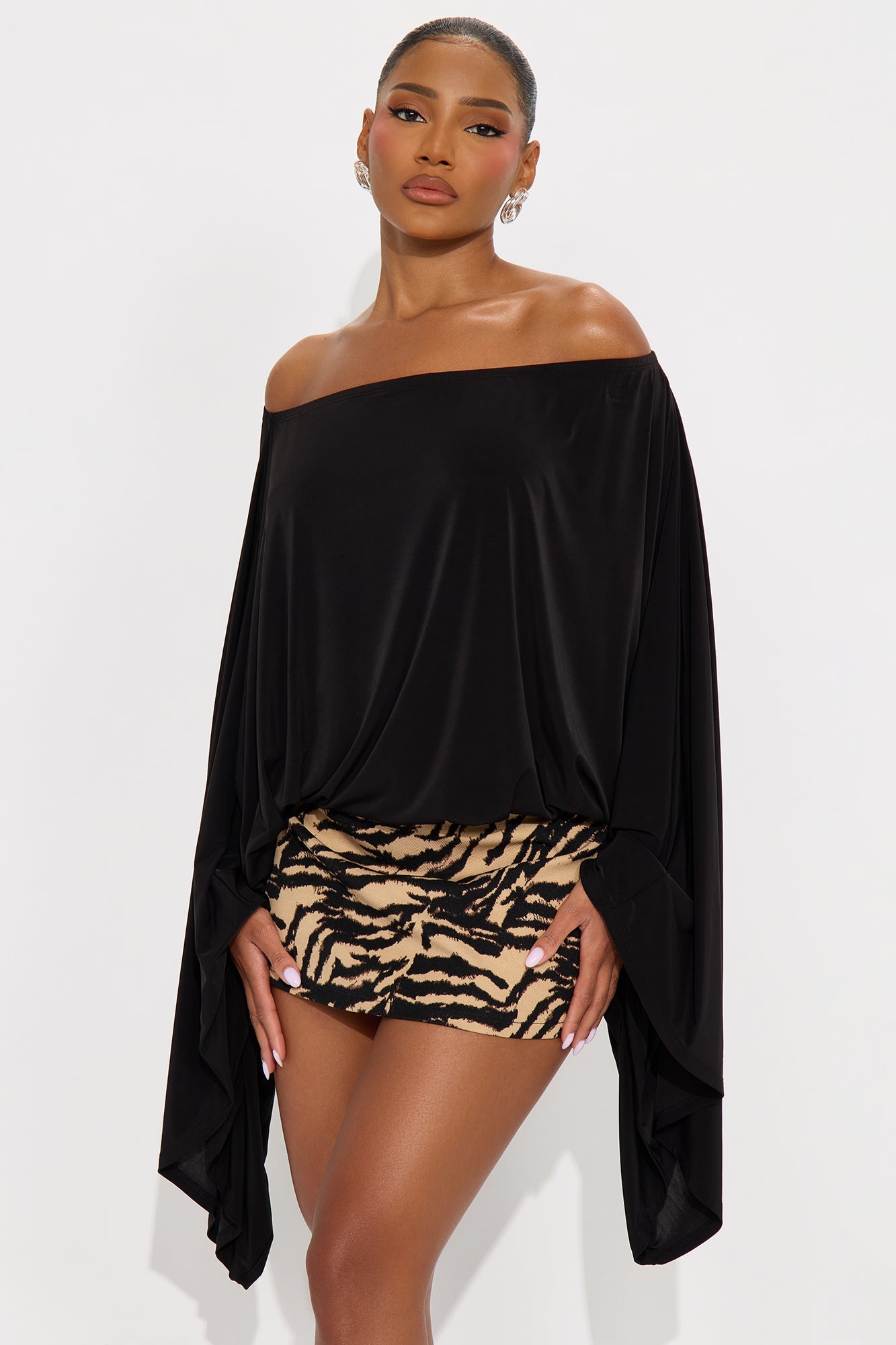 Ovidia Draped Boat Neck Top - Black