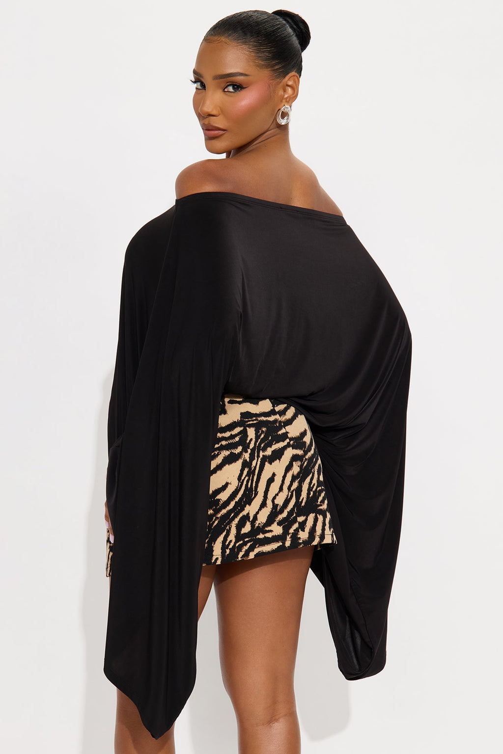 Ovidia Draped Boat Neck Top - Black