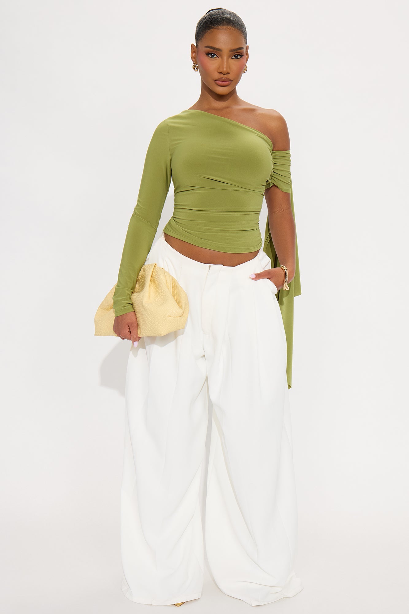 Paola Ruched Off Shoulder Top - Sage
