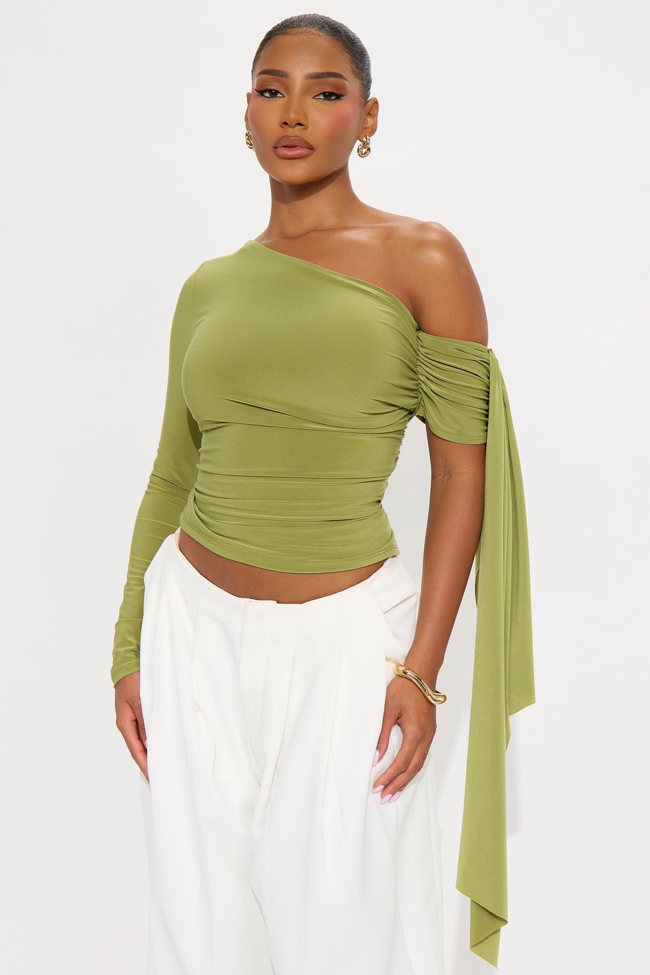 Paola Ruched Off Shoulder Top - Sage