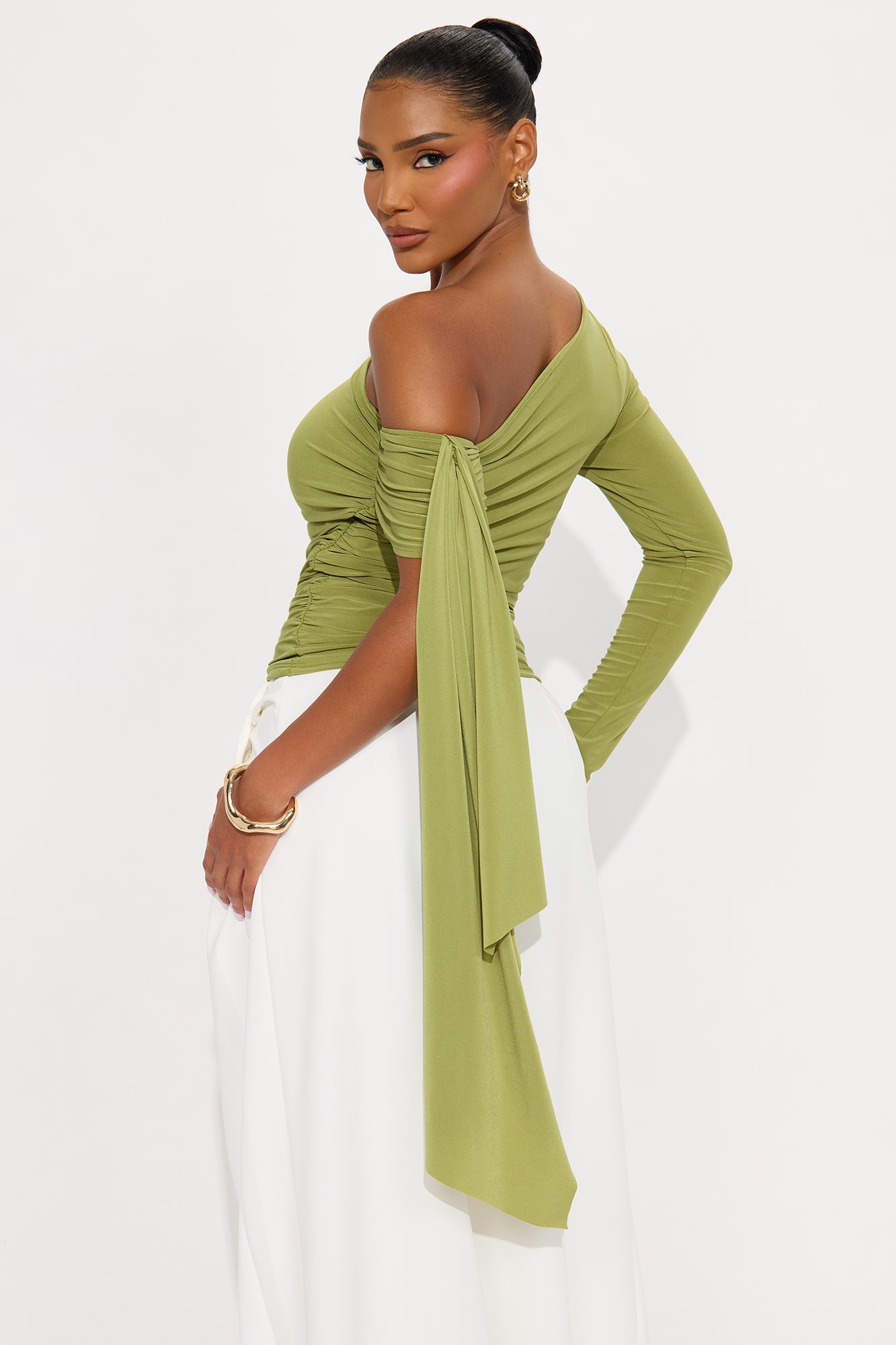 Paola Ruched Off Shoulder Top - Sage