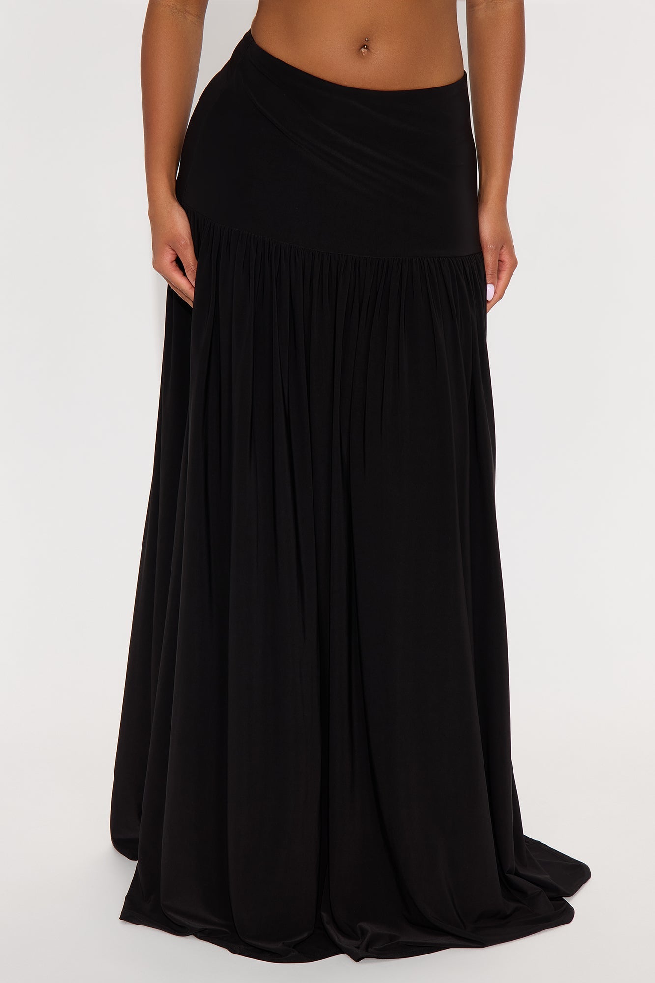 Marnie Tiered Drop Waist Maxi Skirt - Black