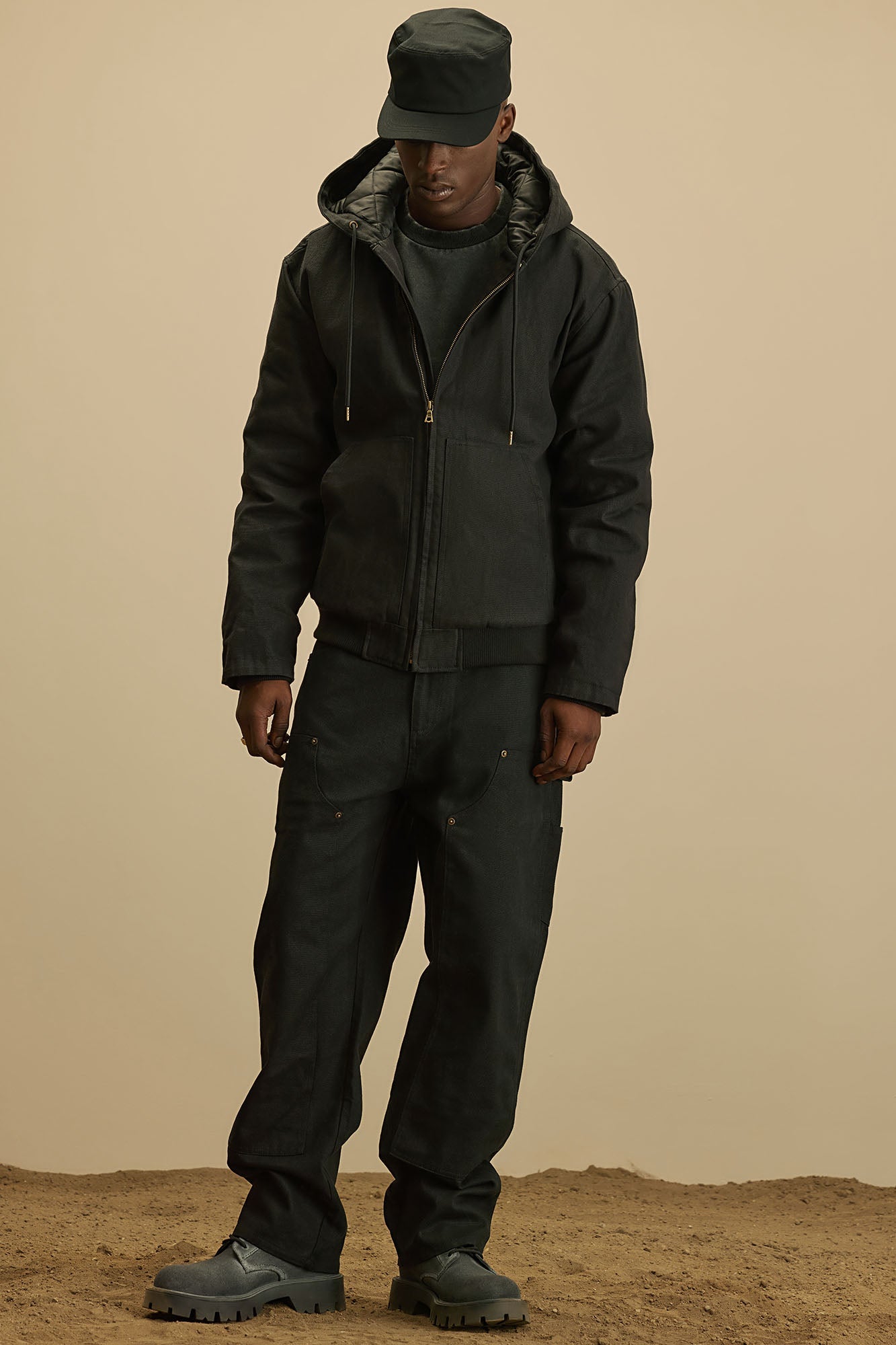Alexander Double Knee Straight Utility Canvas Pants - Black