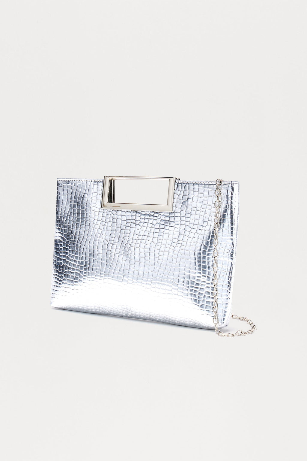 Eyes Open Embossed Croc Clutch - Silver 