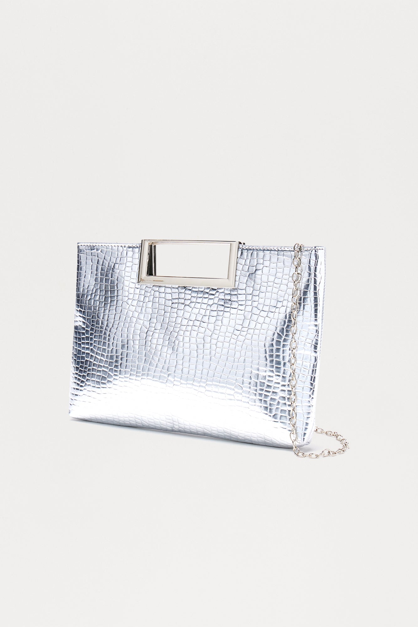 Eyes Open Embossed Croc Clutch - Silver 
