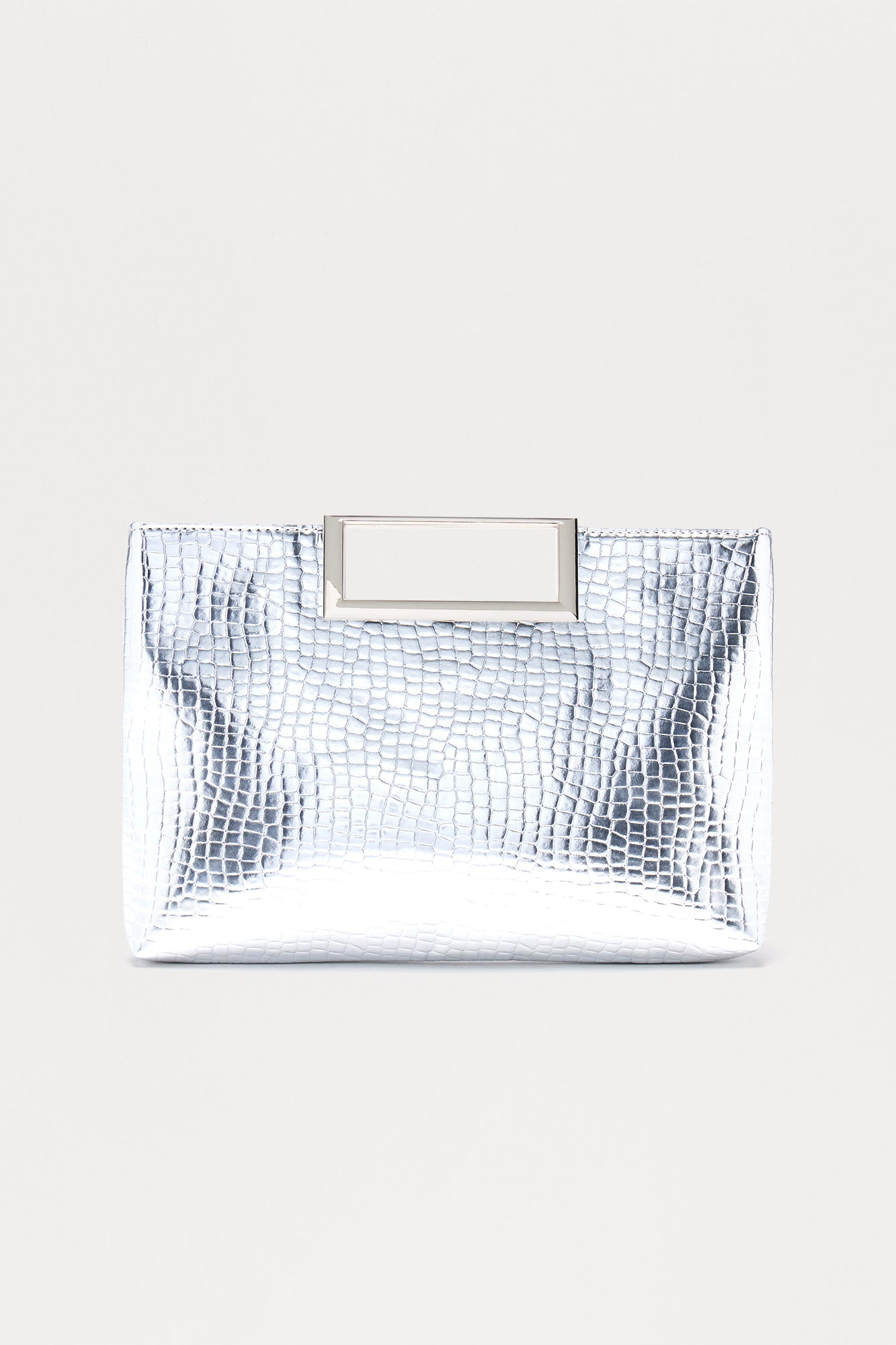 Eyes Open Embossed Croc Clutch - Silver 