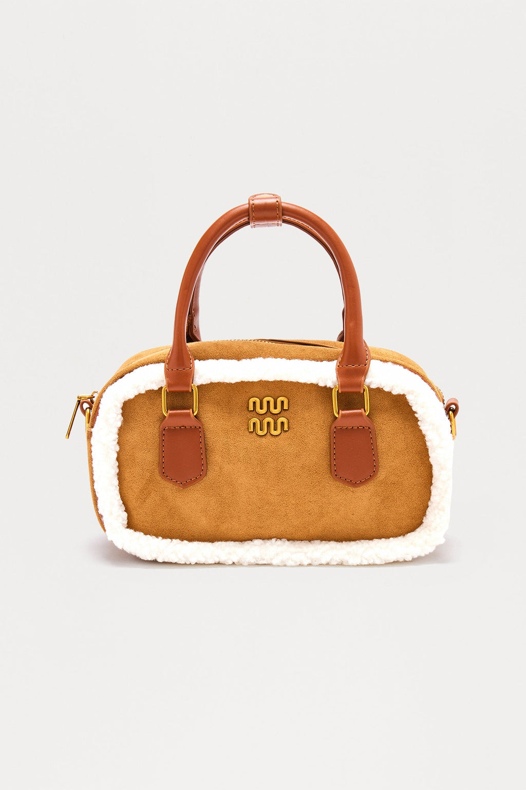 Cool With Me Fur Trim Faux Suede Satchel Handbag - Cognac 