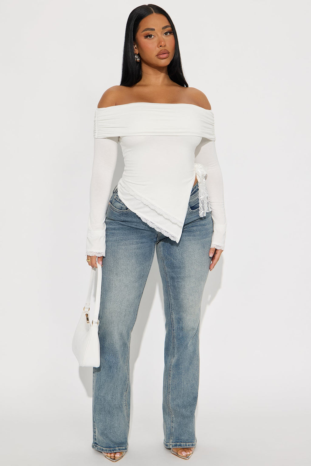 Minnie Asymmetrical Off Shoulder Top - Off White