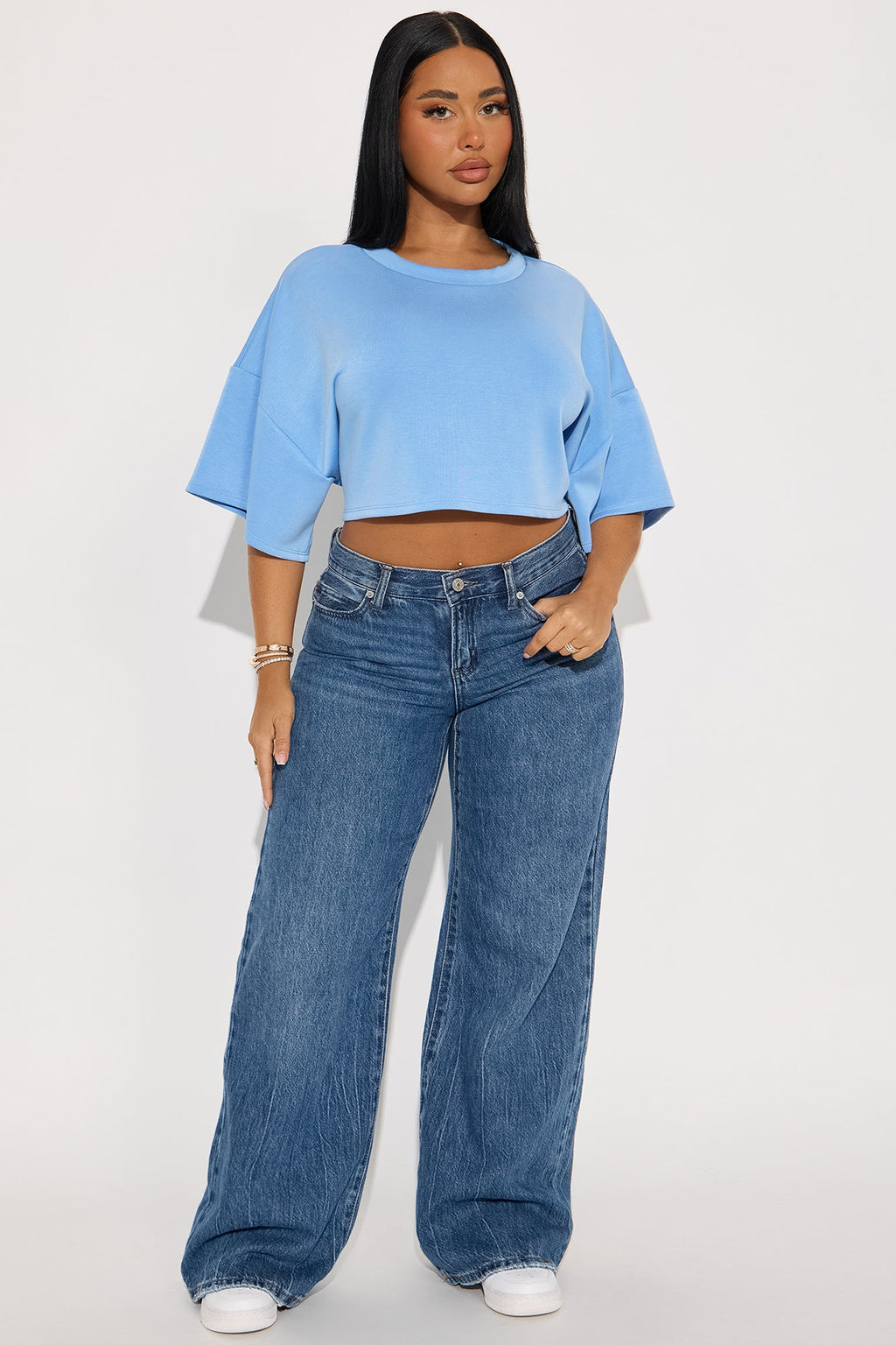 Avery Boxy Cropped Short Sleeve Tee - Blue