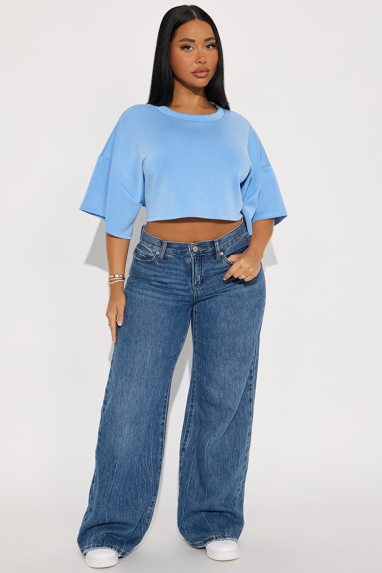 Avery Boxy Cropped Short Sleeve Tee - Blue