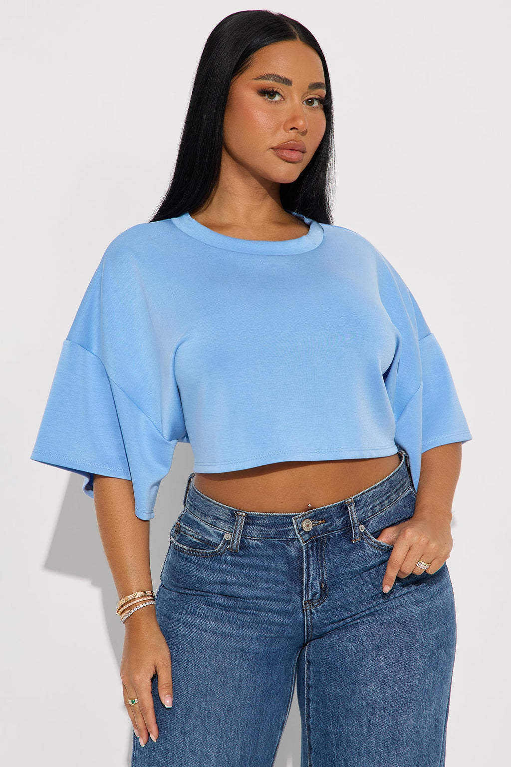 Avery Boxy Cropped Short Sleeve Tee - Blue