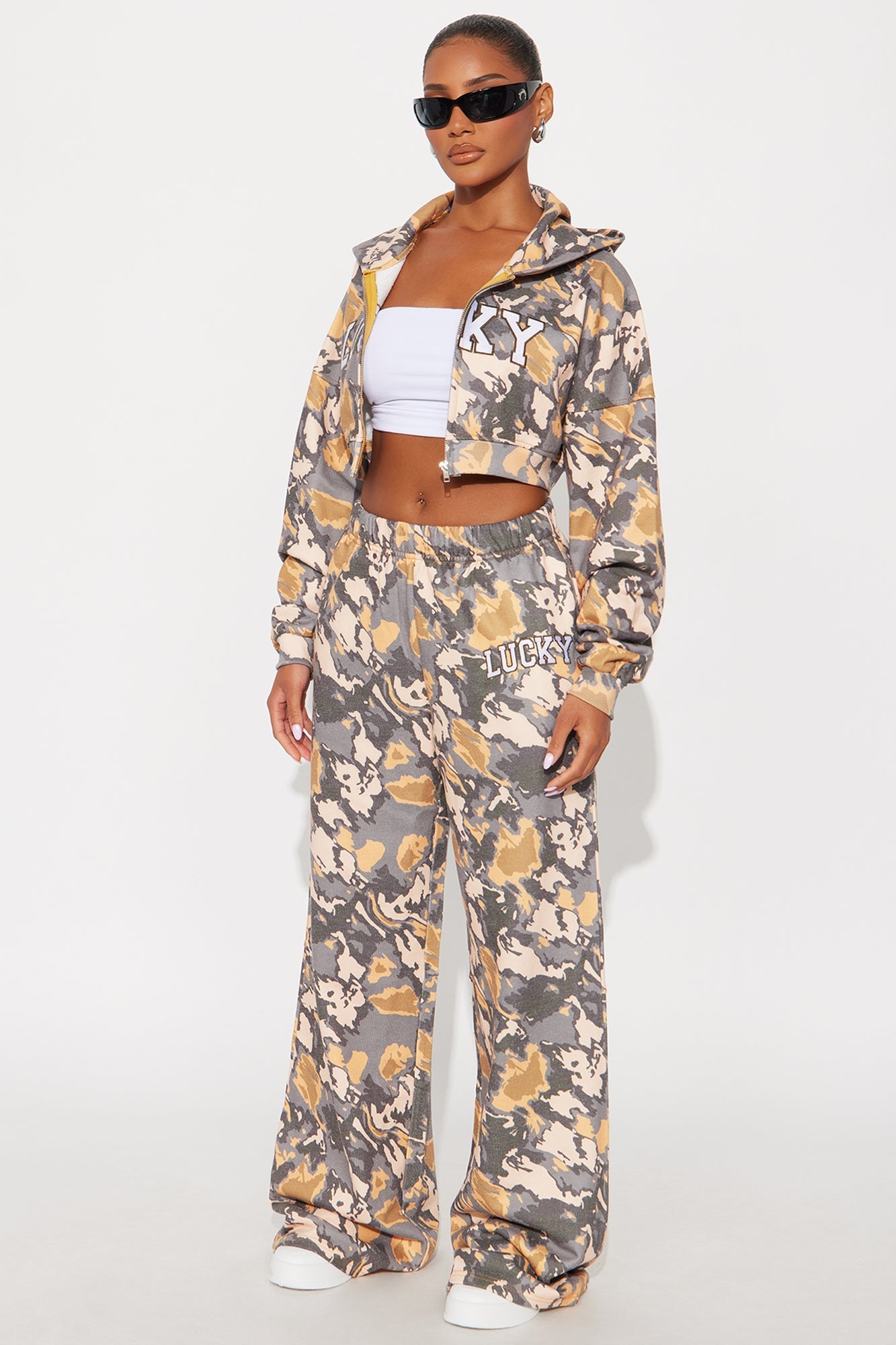Always Lucky Camo Pant Set - Grey/combo