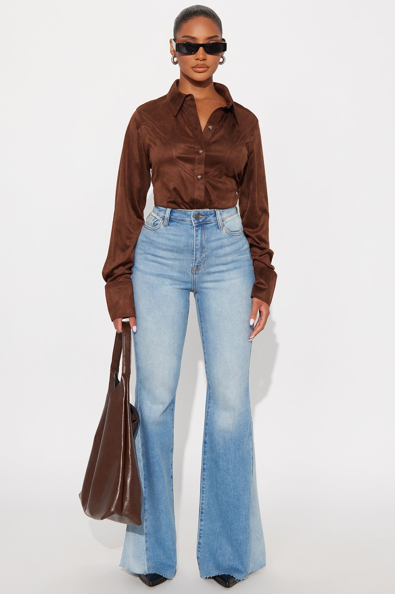 Giddy Up Faux Suede Shirt - Brown