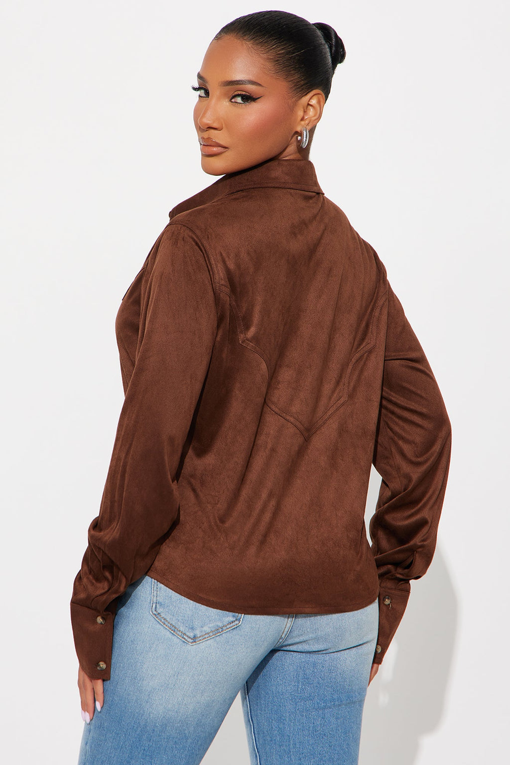Giddy Up Faux Suede Shirt - Brown