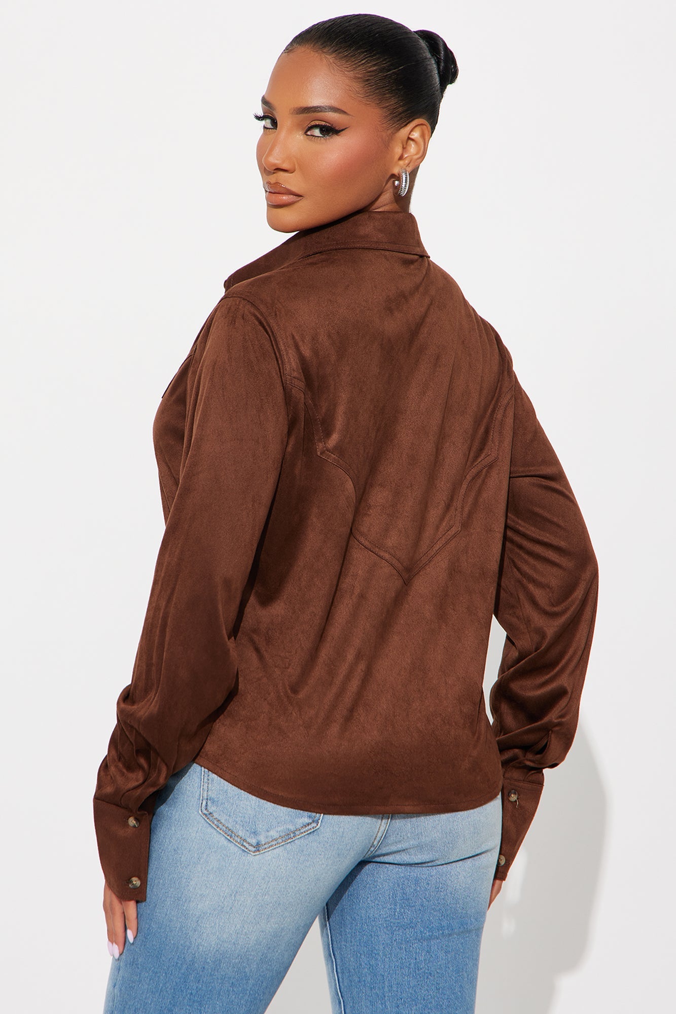 Giddy Up Faux Suede Shirt - Brown