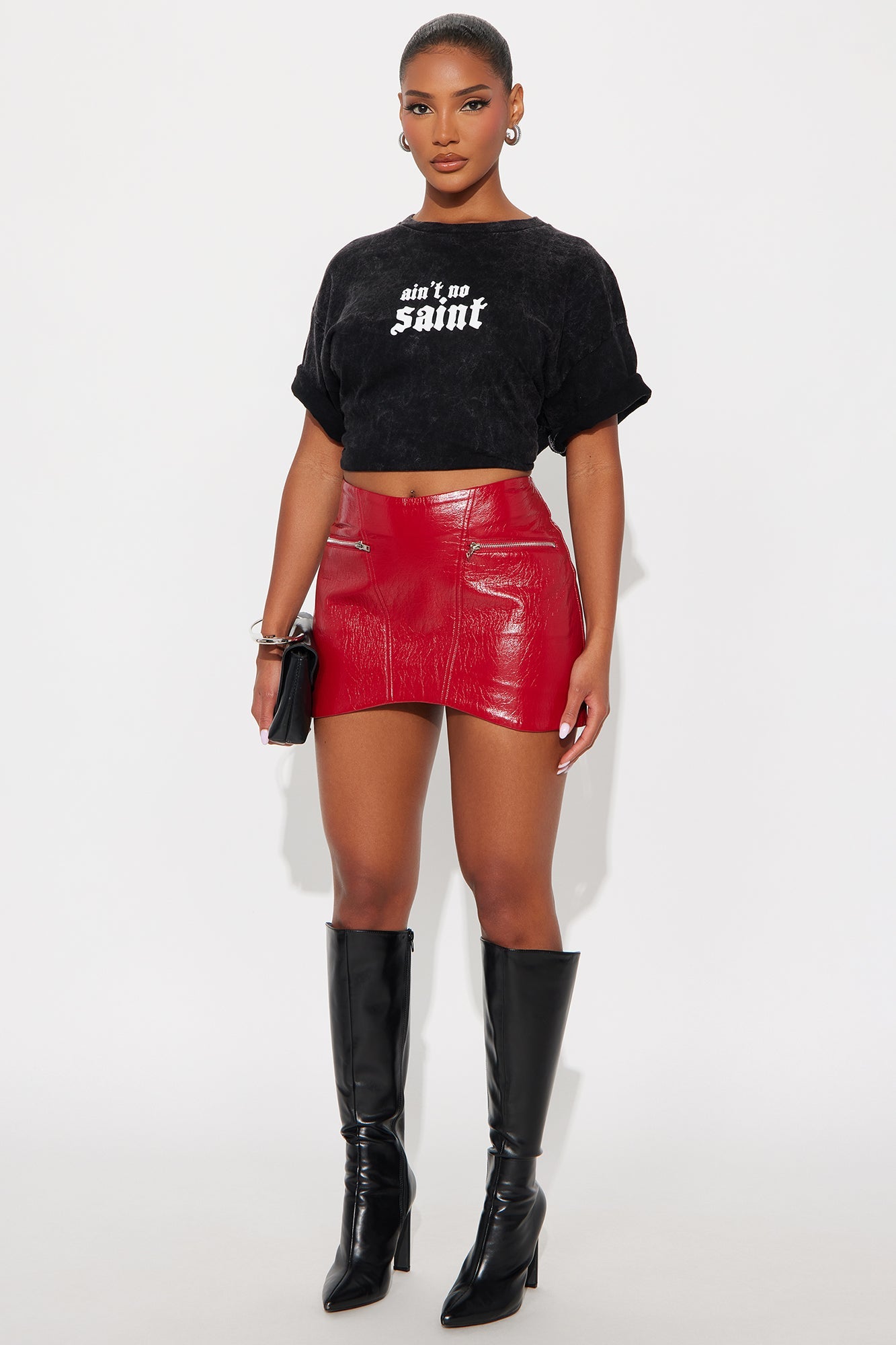 Missing In Action Faux Leather Micro Mini Skirt - Red