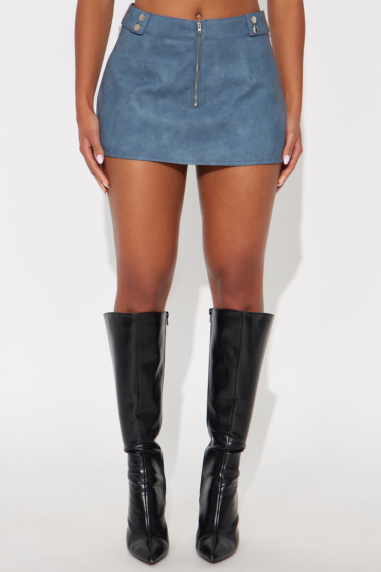 Up To No Good Washed Faux Leather Micro Mini Skirt - Blue