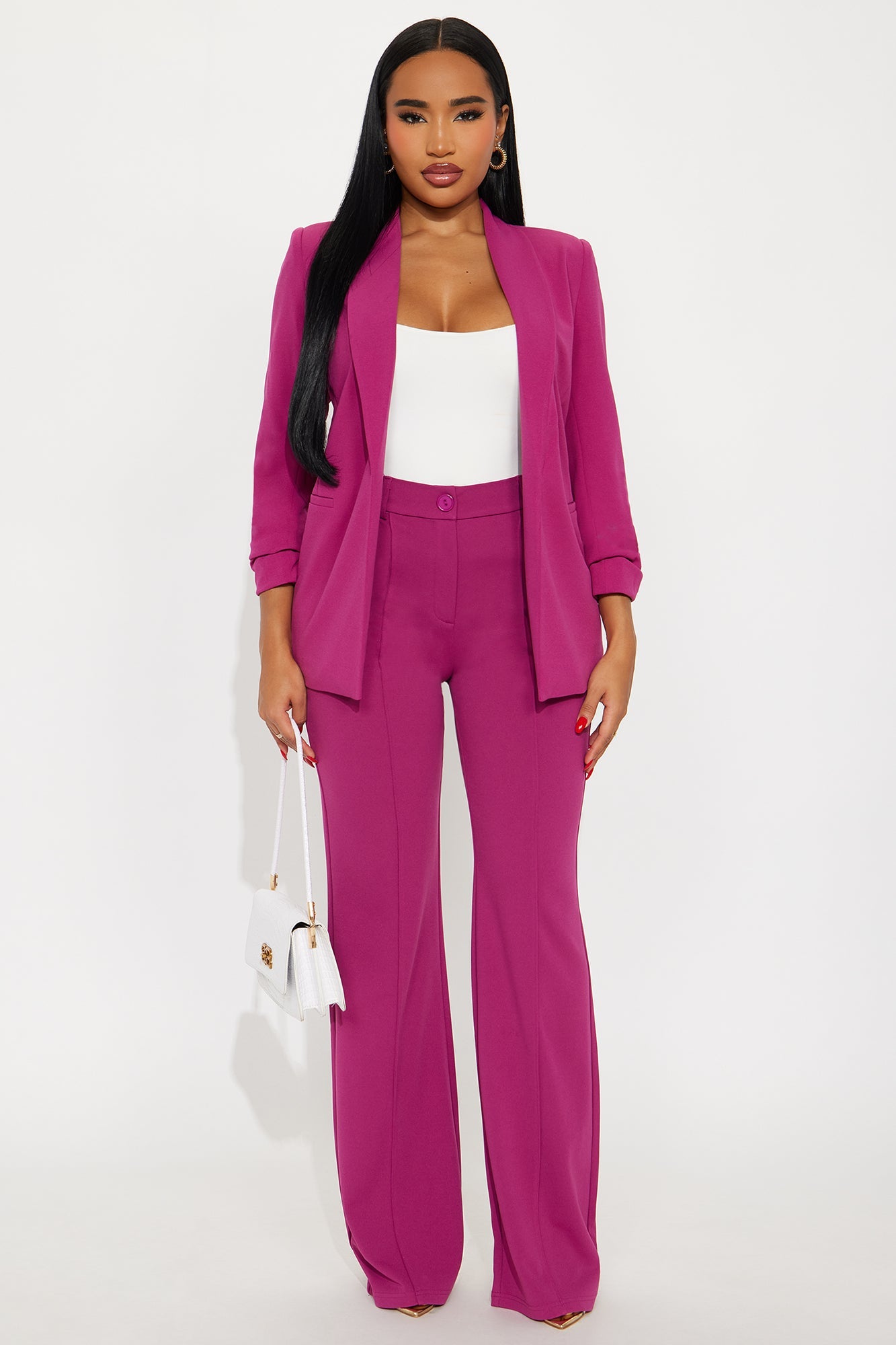 Heidi Wide Leg Trouser Pant - Raspberry